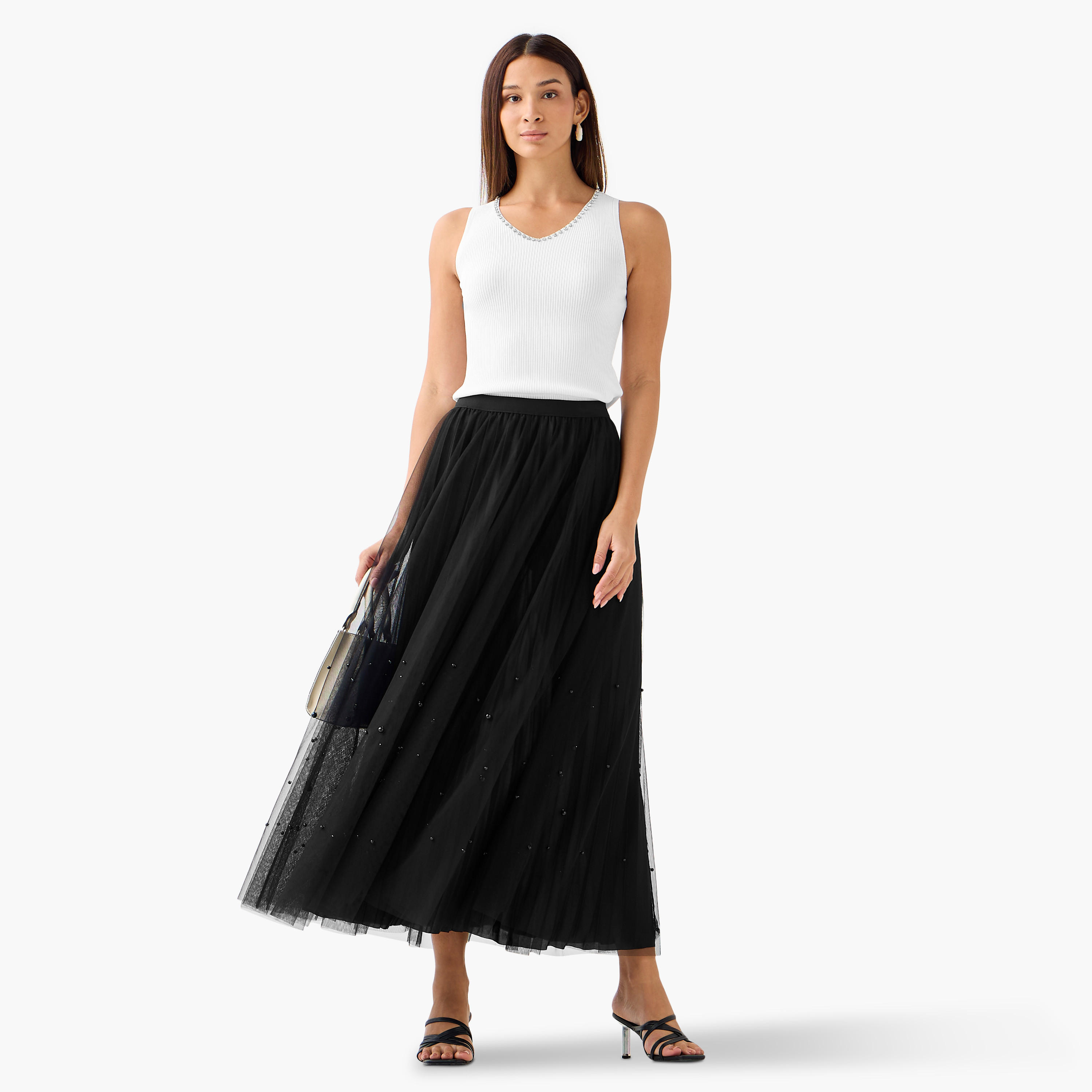 تنورة ماكسي مزينة بخصر مطاطي من تو إكستريمز-women-clothing-bottoms-skirts-image-3