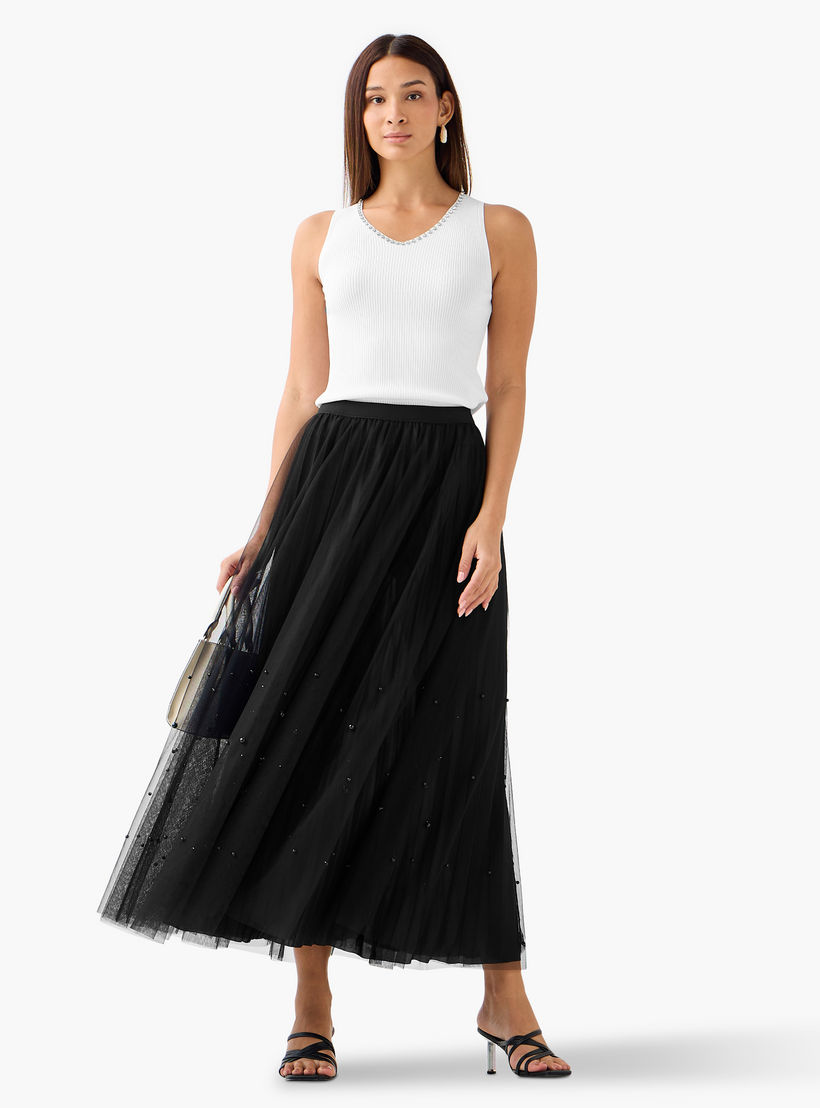 تنورة ماكسي مزينة بخصر مطاطي من تو إكستريمز-women-clothing-bottoms-skirts-image-3