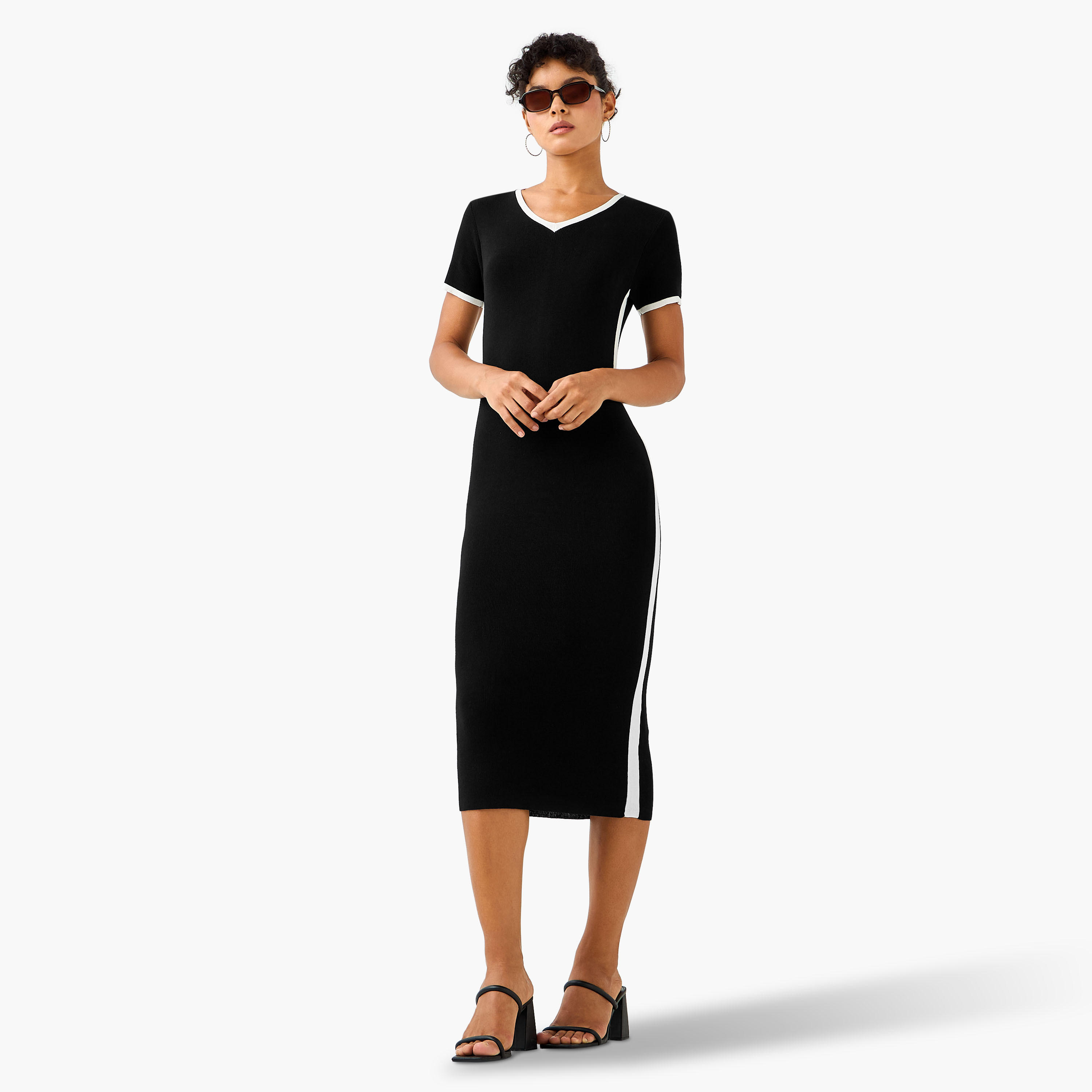 فستان ميدي ضيق بحافة متباينة من تو إكستريمز-women-clothing-dresses-image-2