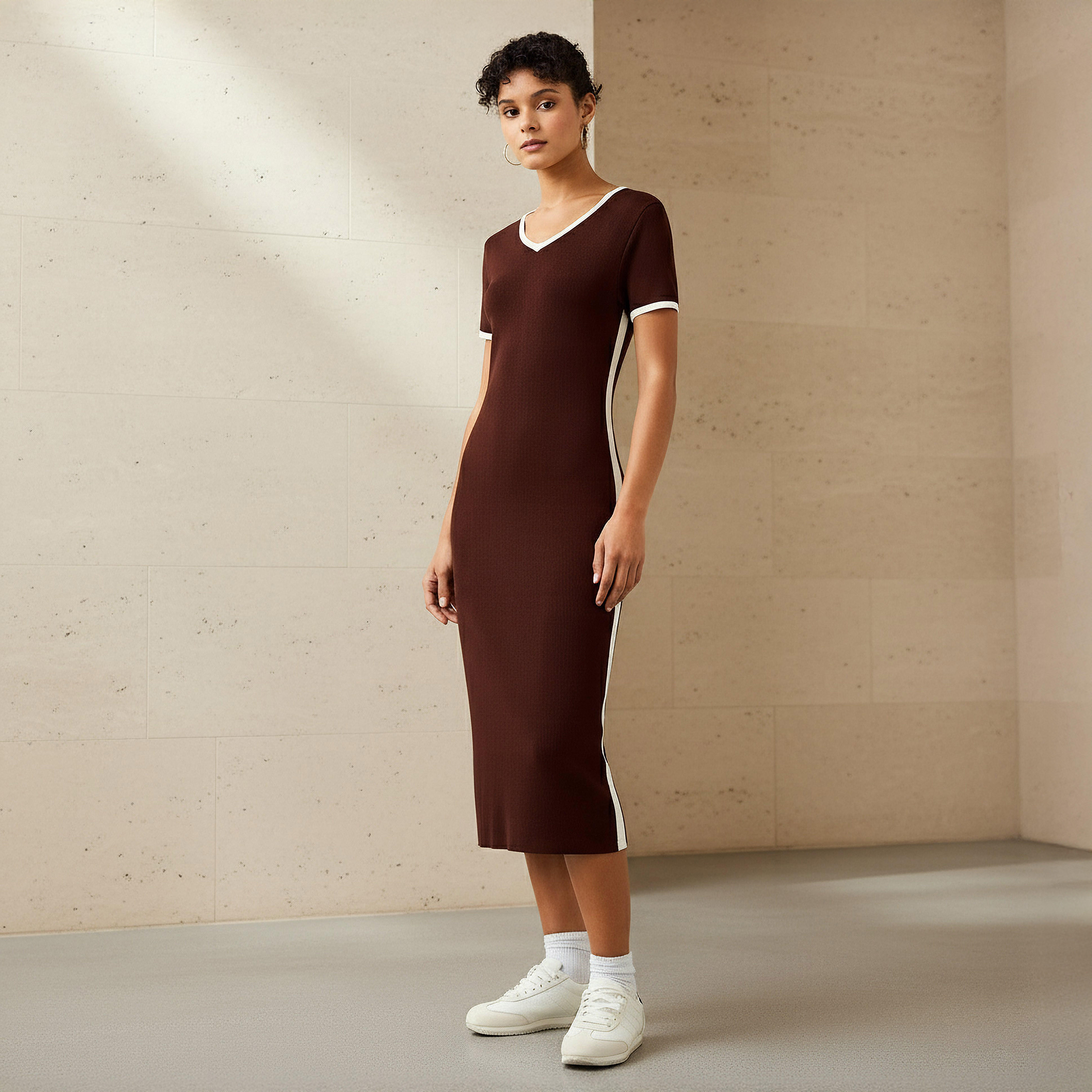 فستان ميدي ضيق بحافة متباينة من تو إكستريمز-women-clothing-dresses-image-1