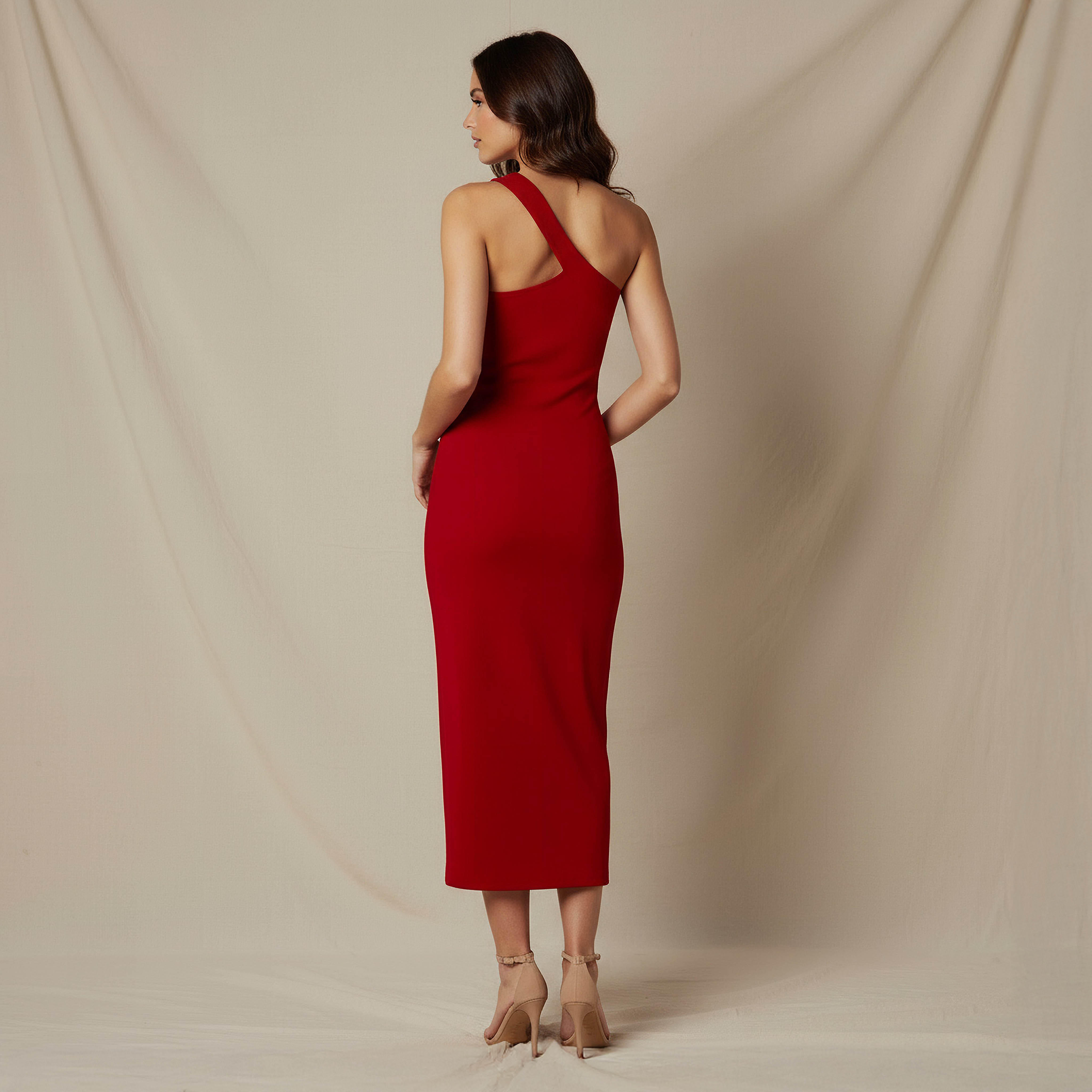 فستان بوديكون ميدي كتف واحد مع تفاصيل كبسون من تو إكستريمز-women-clothing-dresses-image-3