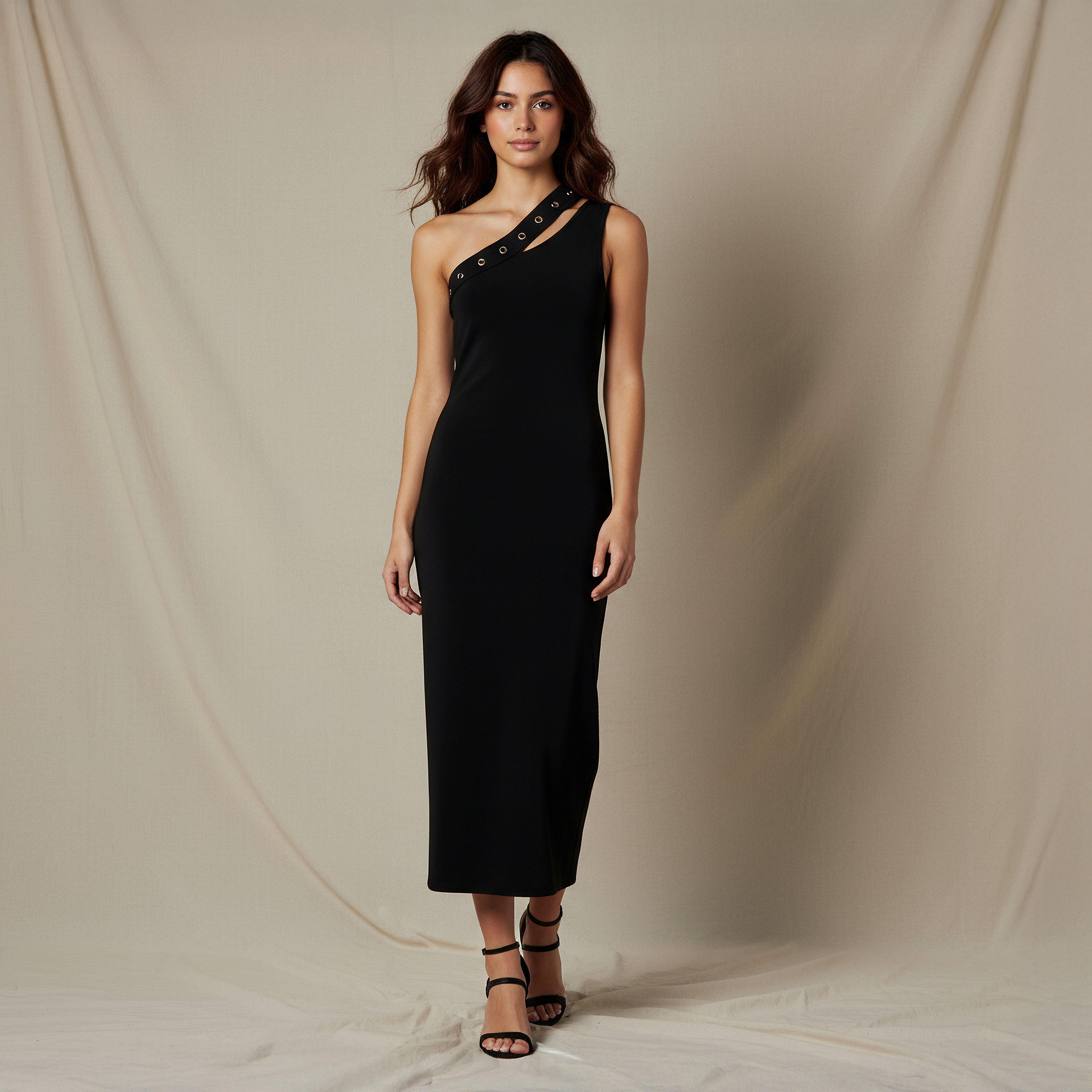 فستان بوديكون ميدي كتف واحد مع تفاصيل كبسون من تو إكستريمز-women-clothing-dresses-image-1
