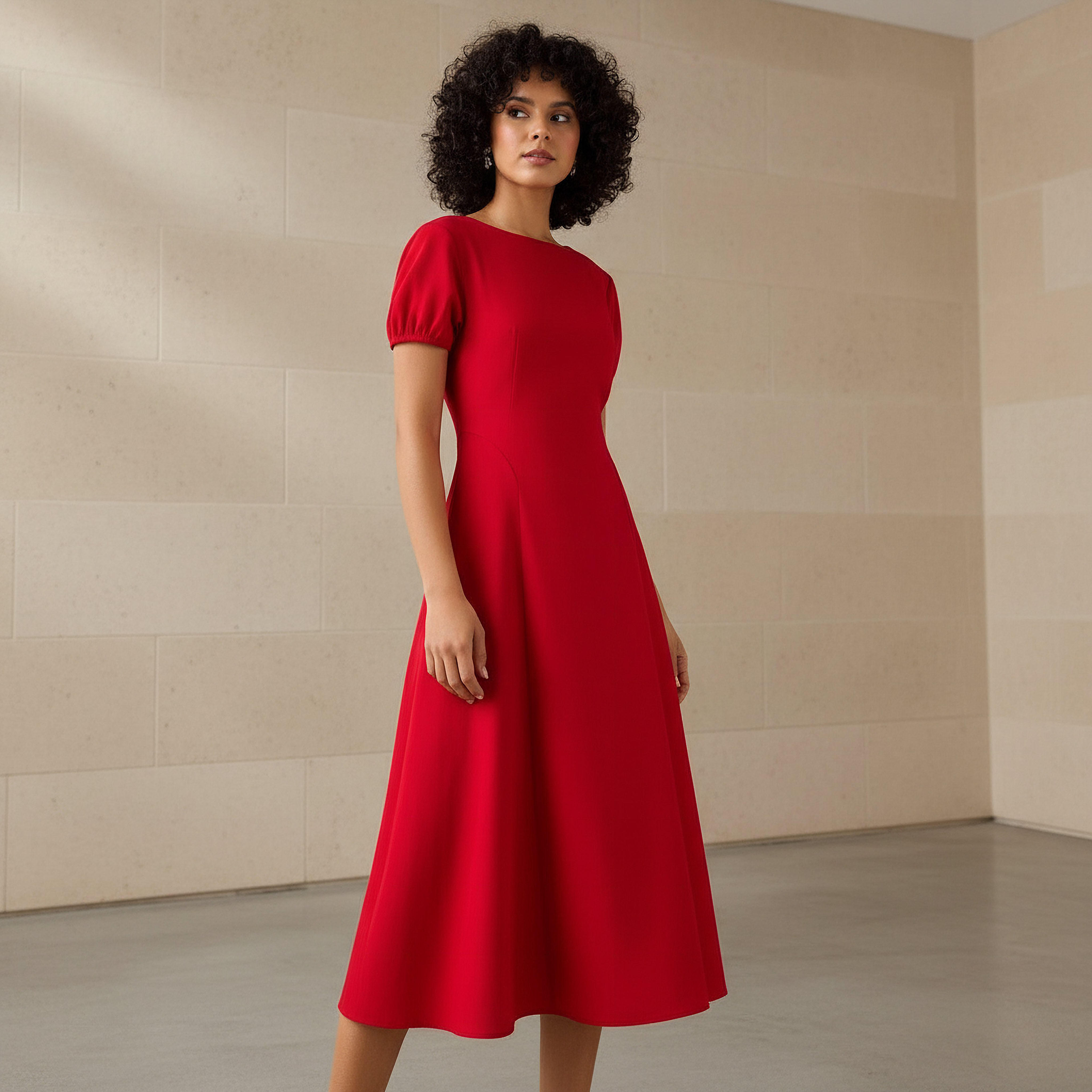 فستان ميدي قطن إيه لاين بأكمام منفوخة من تو إكستريمز-women-clothing-dresses-image-1