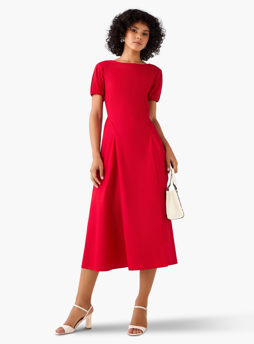 فستان ميدي قطن إيه لاين بأكمام منفوخة من تو إكستريمز-women-clothing-dresses-image-2