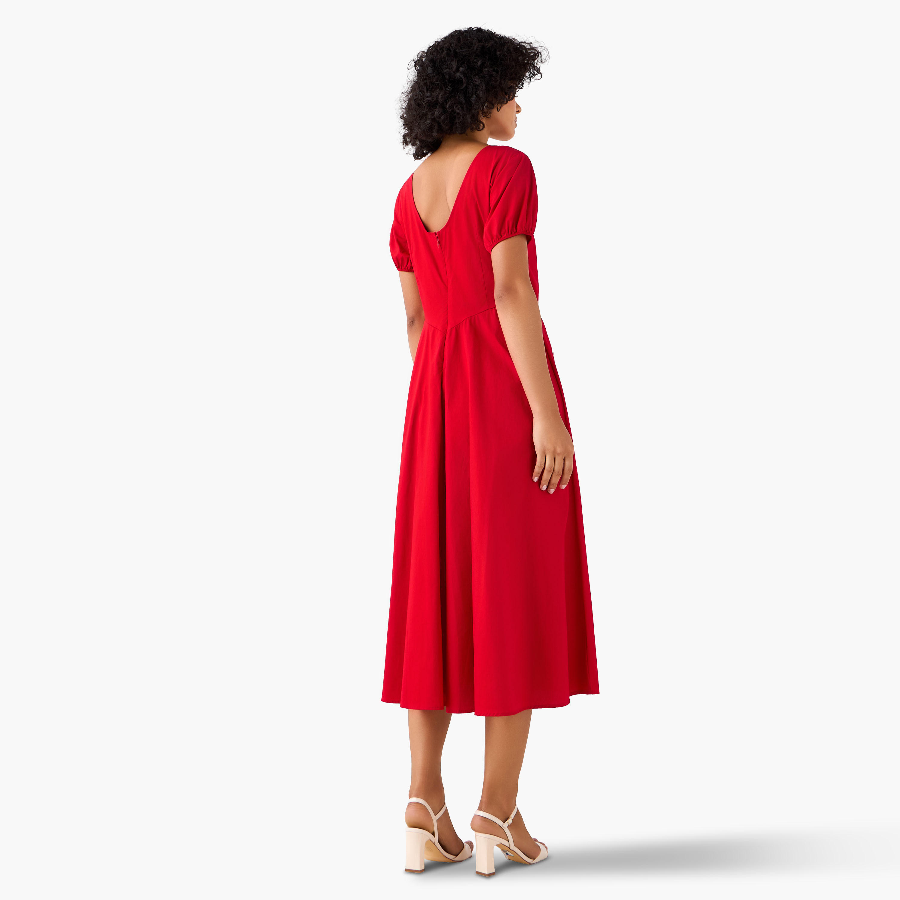 فستان ميدي قطن إيه لاين بأكمام منفوخة من تو إكستريمز-women-clothing-dresses-image-3