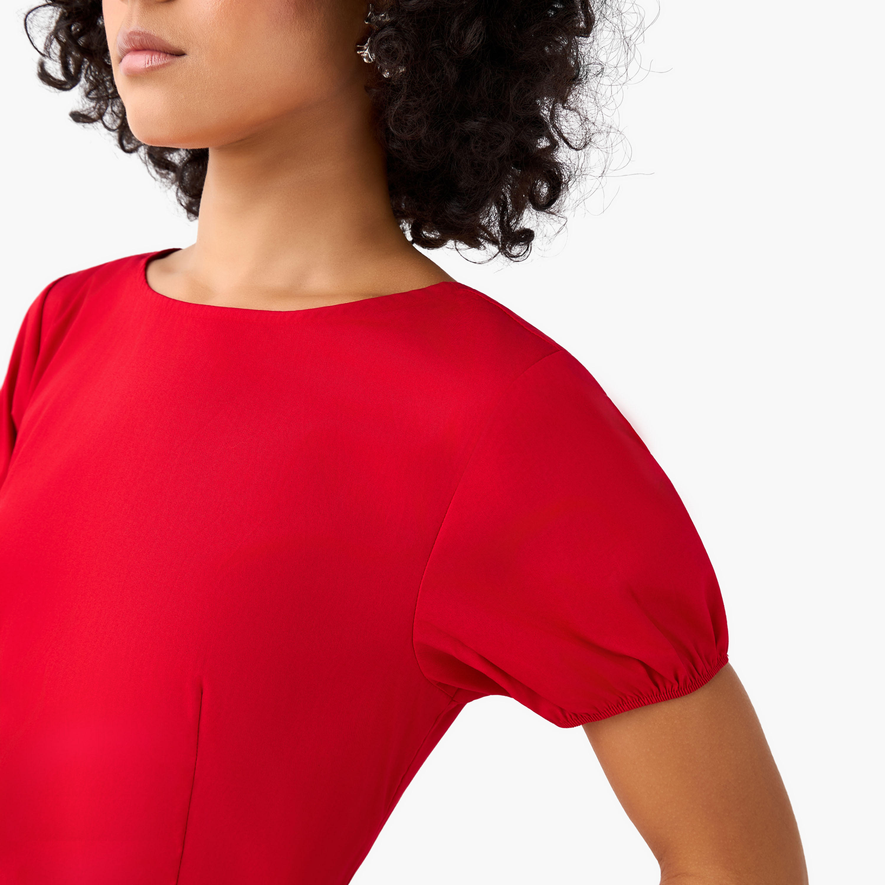 فستان ميدي قطن إيه لاين بأكمام منفوخة من تو إكستريمز-women-clothing-dresses-image-5
