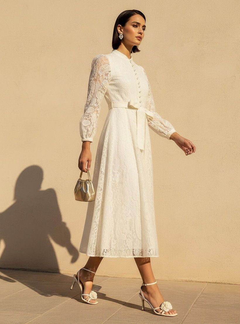 2Xtremz A-line Midi Dress with Paisley Embroidery and Tie-Up Belt-women-clothing-dresses-image-2