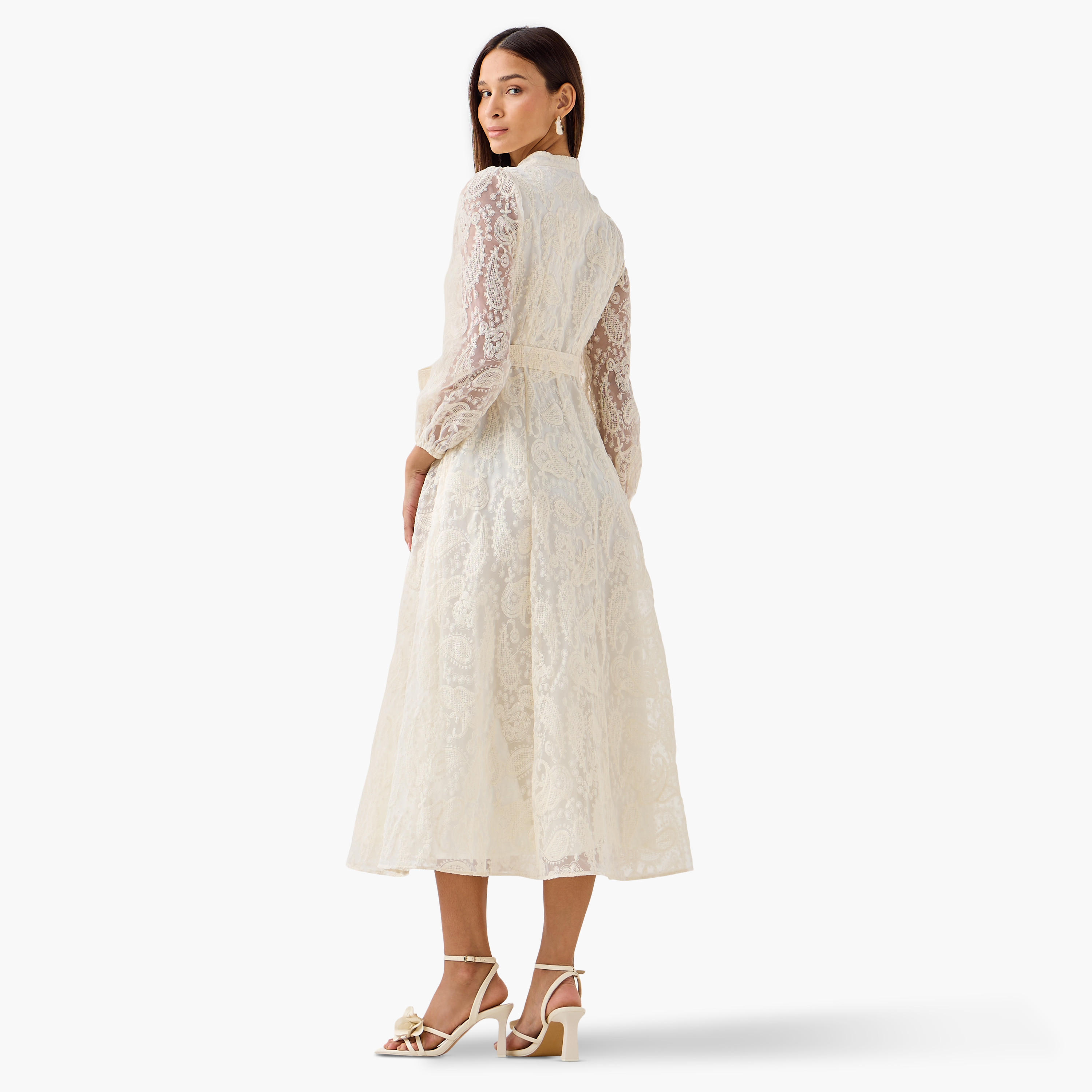 2Xtremz A-line Midi Dress with Paisley Embroidery and Tie-Up Belt-women-clothing-dresses-image-4