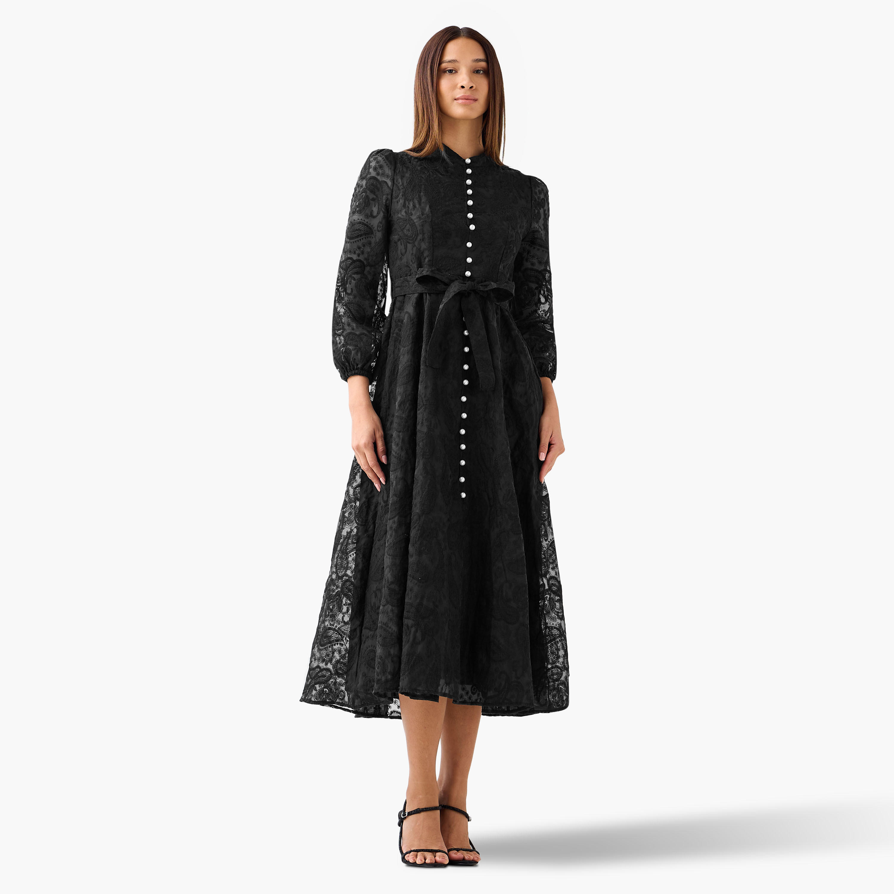 2Xtremz A-line Midi Dress with Paisley Embroidery and Tie-Up Belt-women-clothing-dresses-image-3