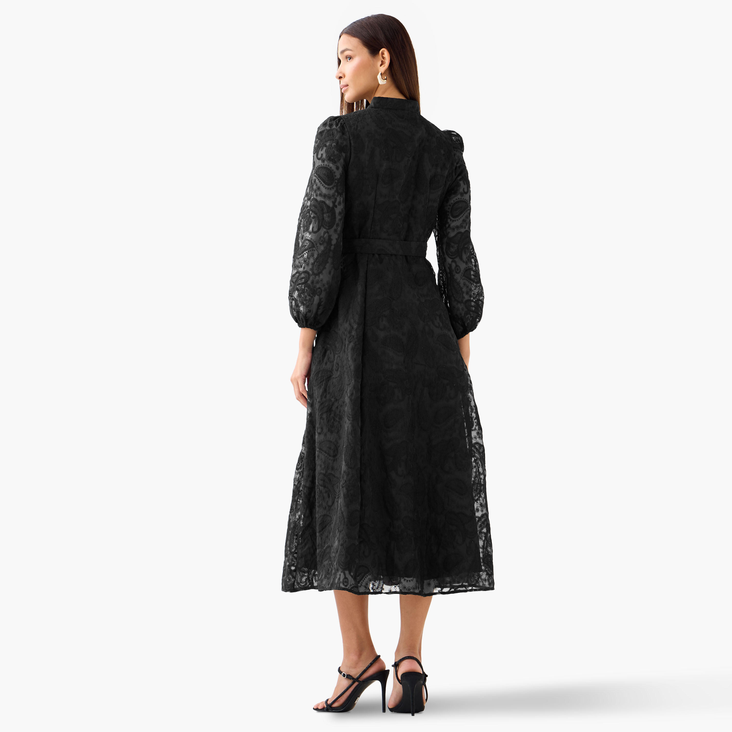 2Xtremz A-line Midi Dress with Paisley Embroidery and Tie-Up Belt-women-clothing-dresses-image-4