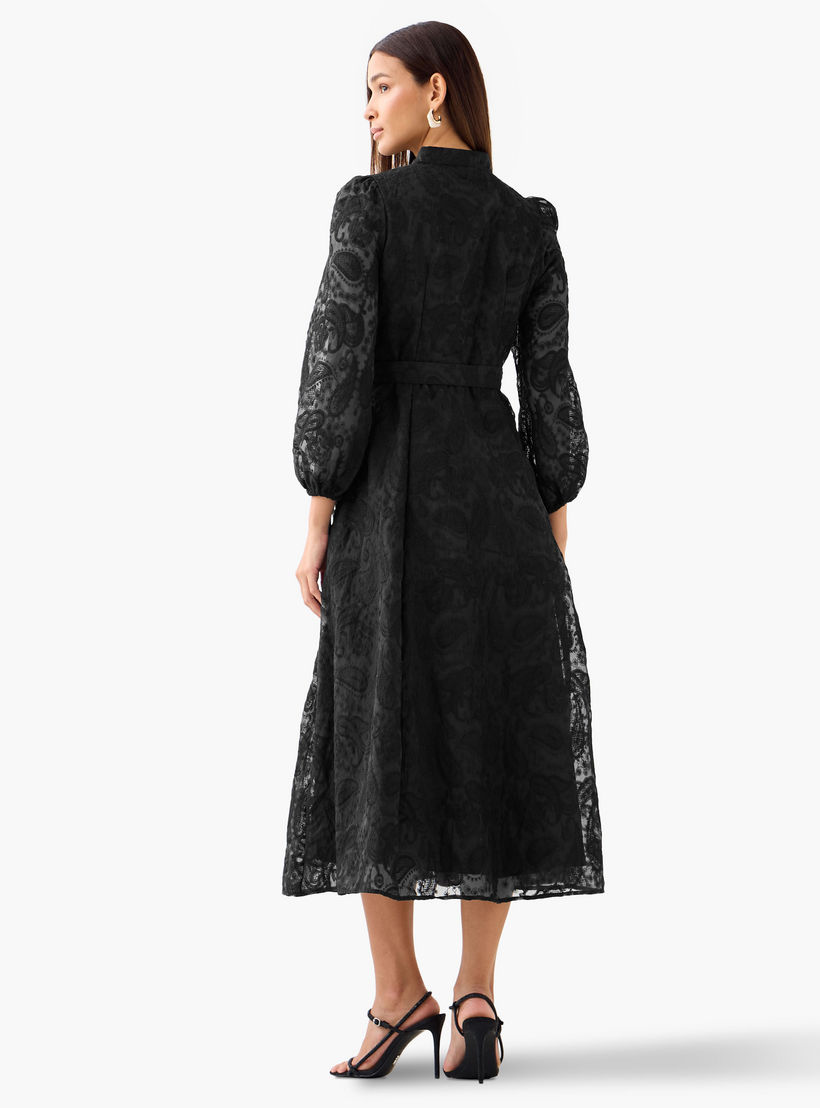 2Xtremz A-line Midi Dress with Paisley Embroidery and Tie-Up Belt-women-clothing-dresses-image-4