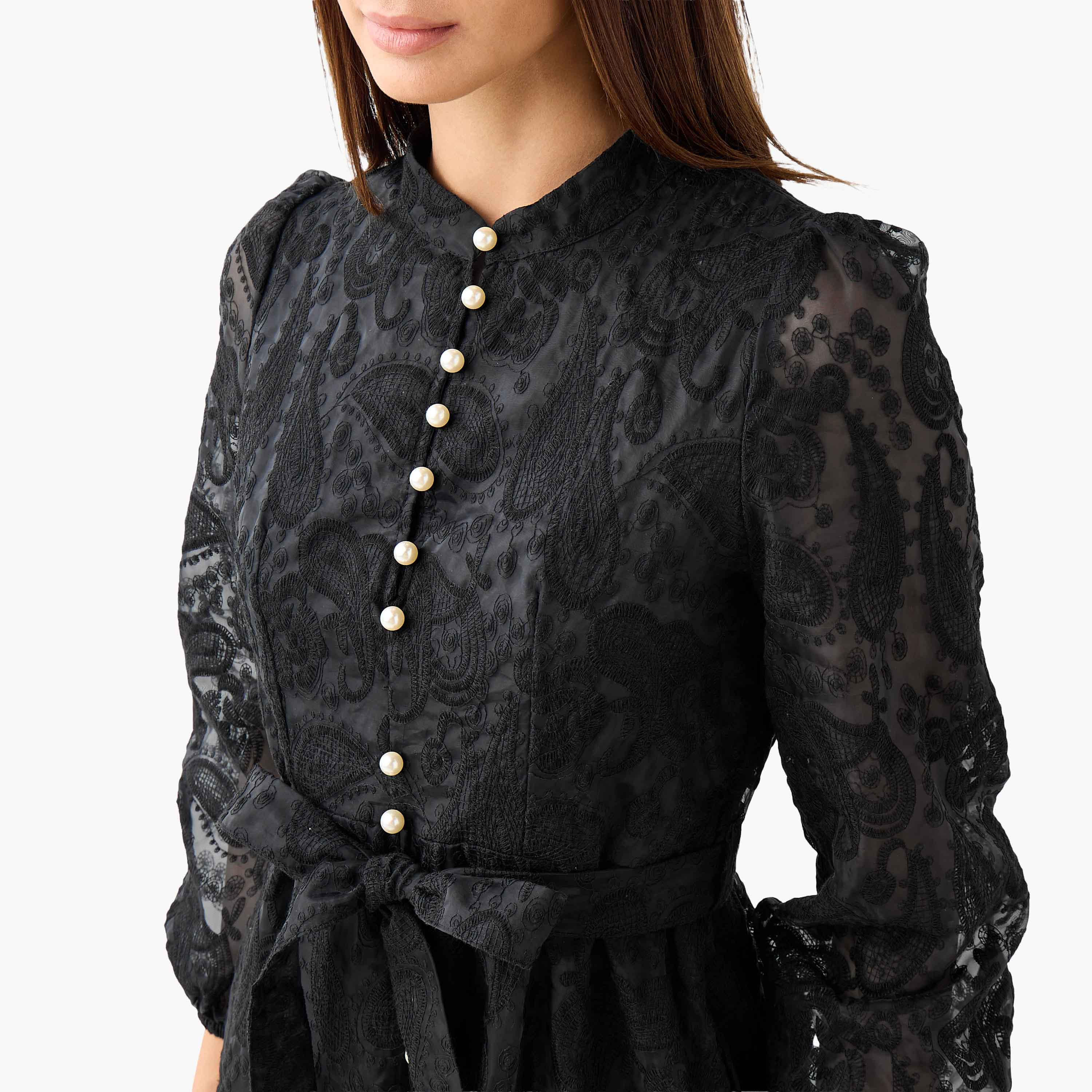 2Xtremz A-line Midi Dress with Paisley Embroidery and Tie-Up Belt-women-clothing-dresses-image-6