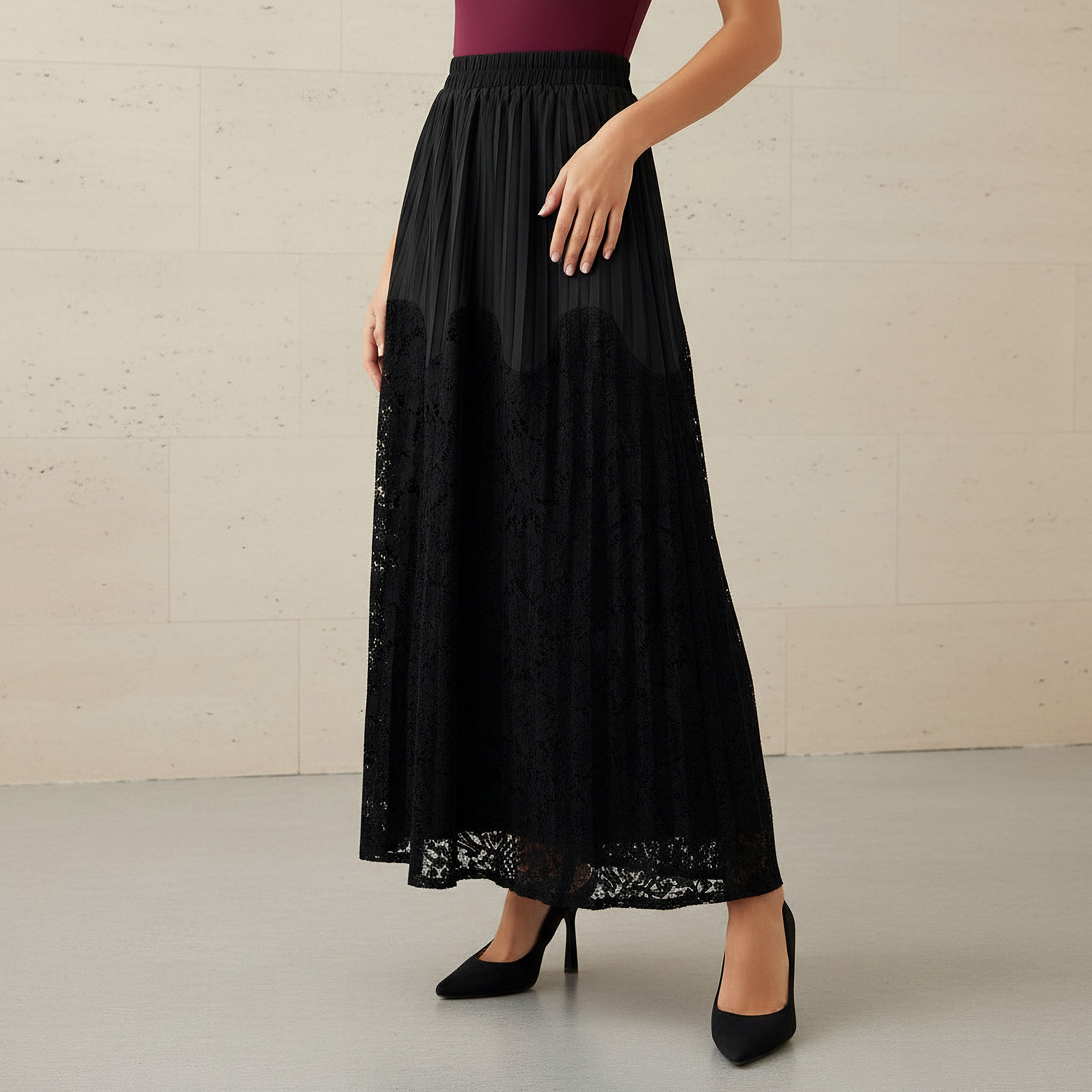 تنورة دانتيل ماكسي بخصر مطاطي من تو إكستريمز-women-clothing-bottoms-skirts-image-1