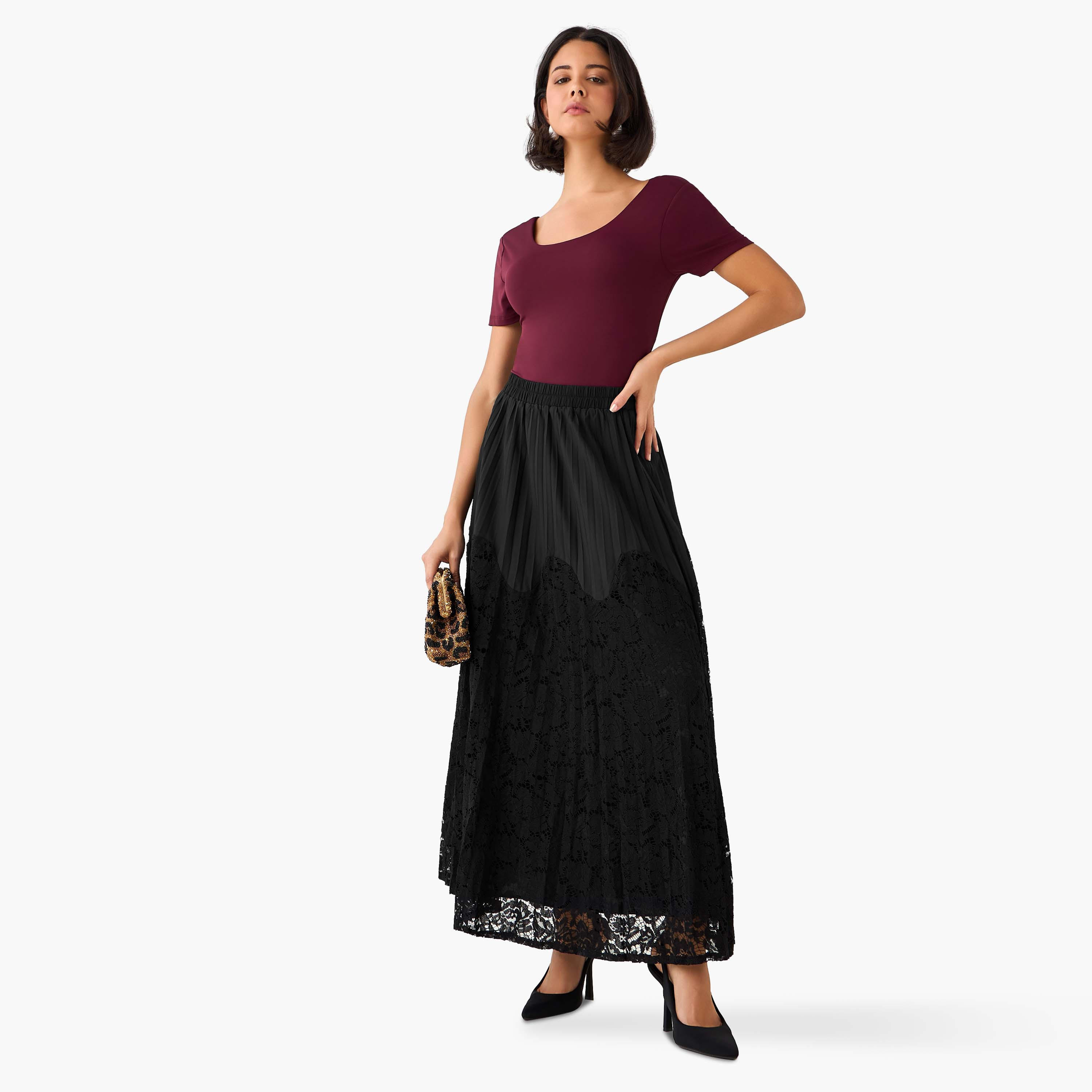 تنورة دانتيل ماكسي بخصر مطاطي من تو إكستريمز-women-clothing-bottoms-skirts-image-2
