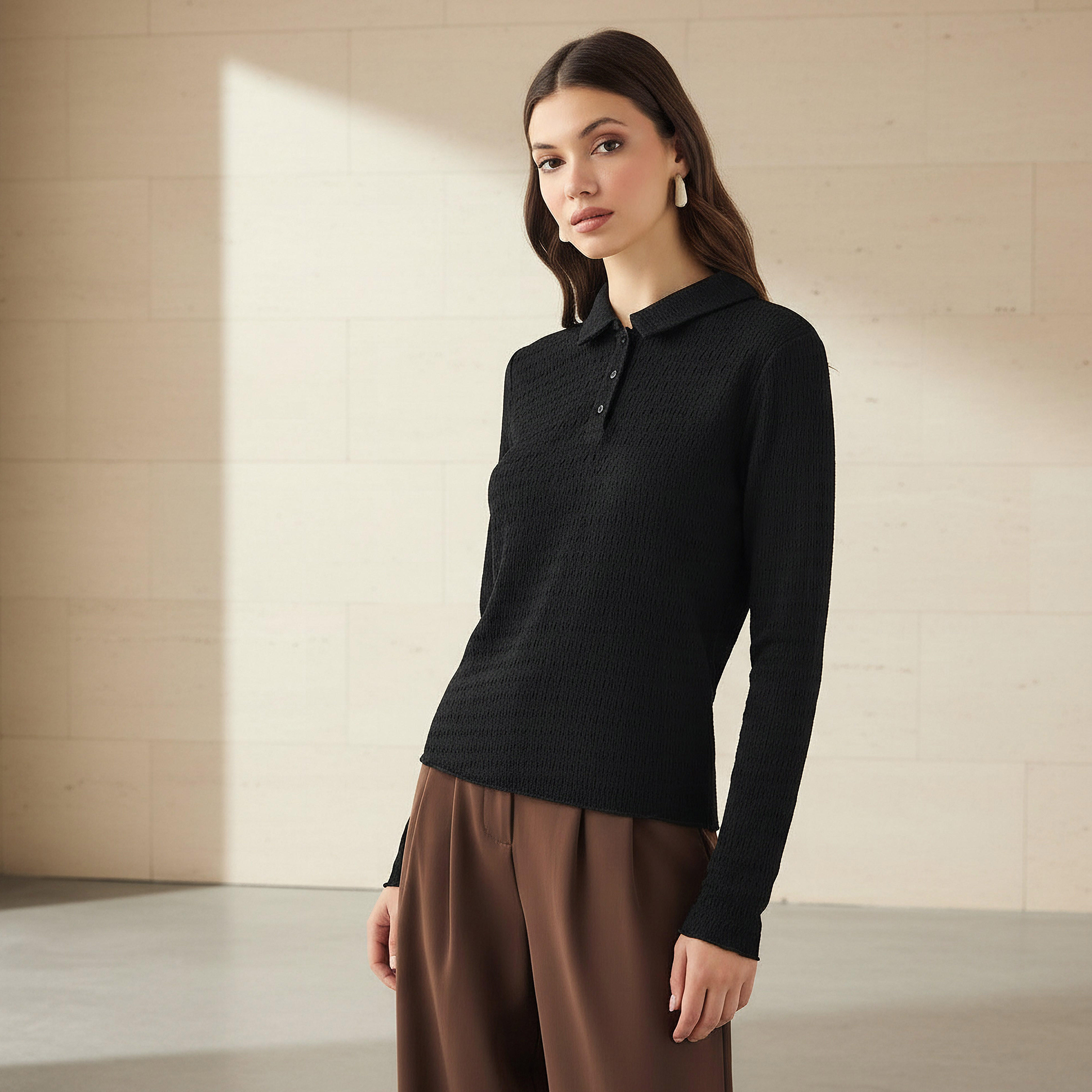 بلوزة بولو بملمس بارز من تو إكستريمز-women-clothing-tshirts-image-1