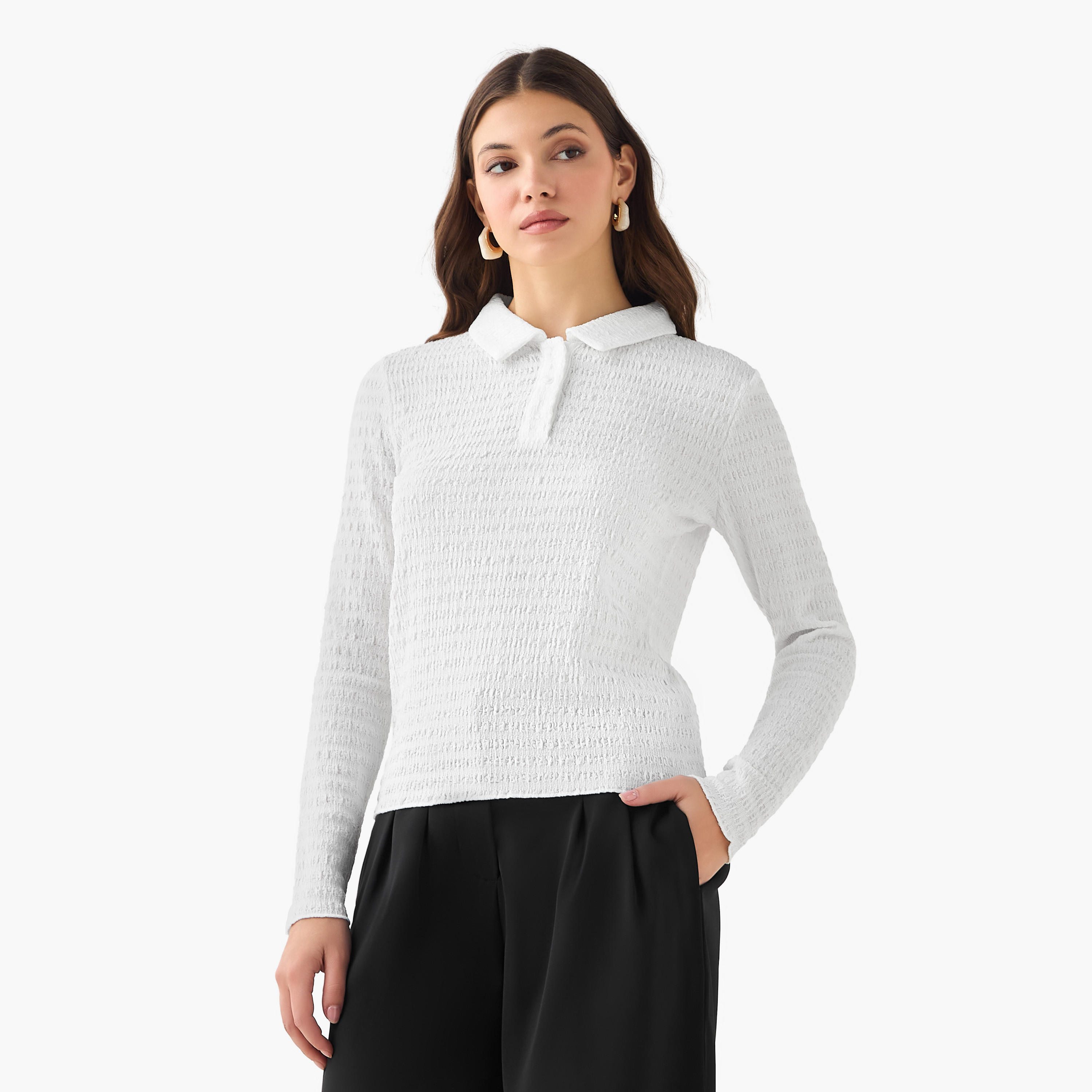 بلوزة بولو بملمس بارز من تو إكستريمز-women-clothing-tshirts-image-4
