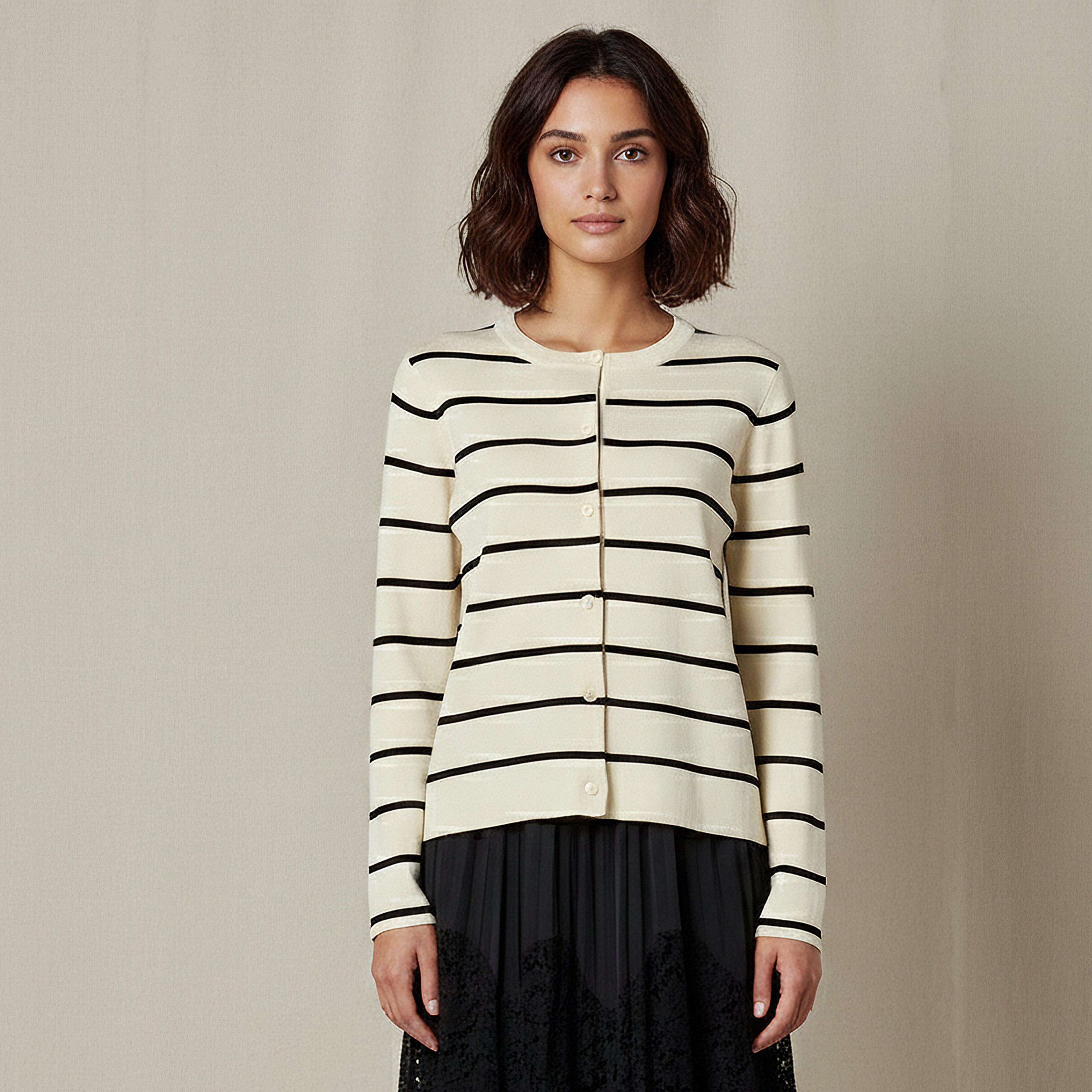 كارديجان مقلم بياقة مستديرة من تو إكستريمز-women-winterwear-cardigansandjumpers-cardigans-image-4