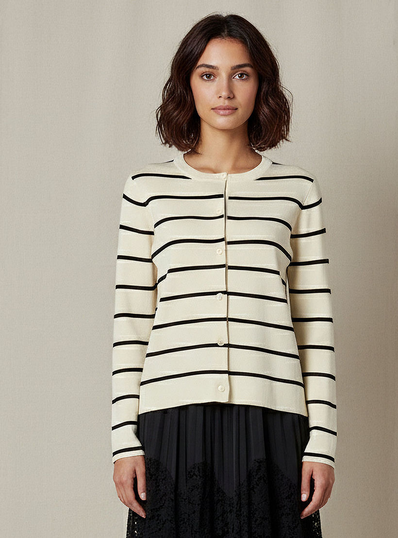 كارديجان مقلم بياقة مستديرة من تو إكستريمز-women-winterwear-cardigansandjumpers-cardigans-image-4