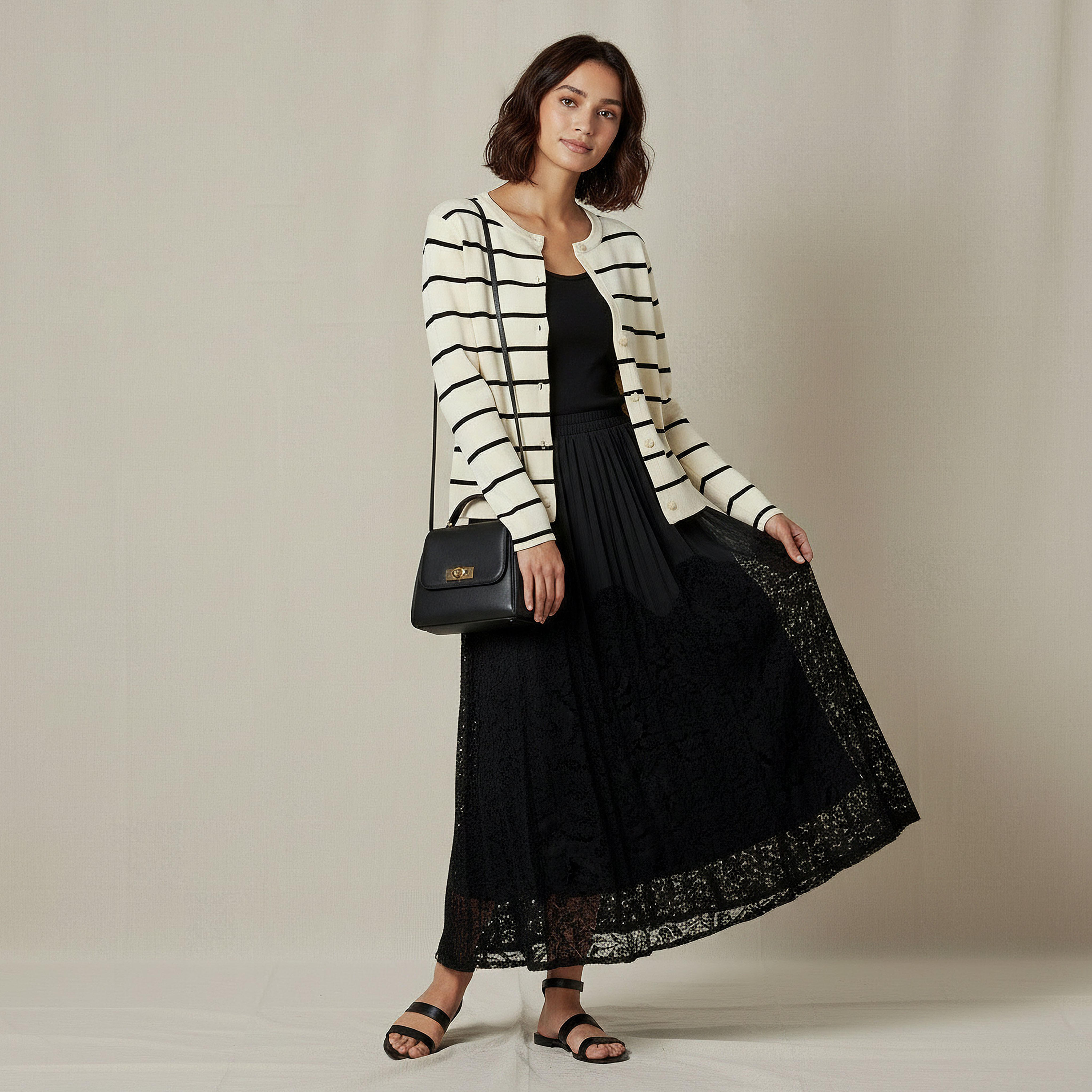 كارديجان مقلم بياقة مستديرة من تو إكستريمز-women-winterwear-cardigansandjumpers-cardigans-image-3