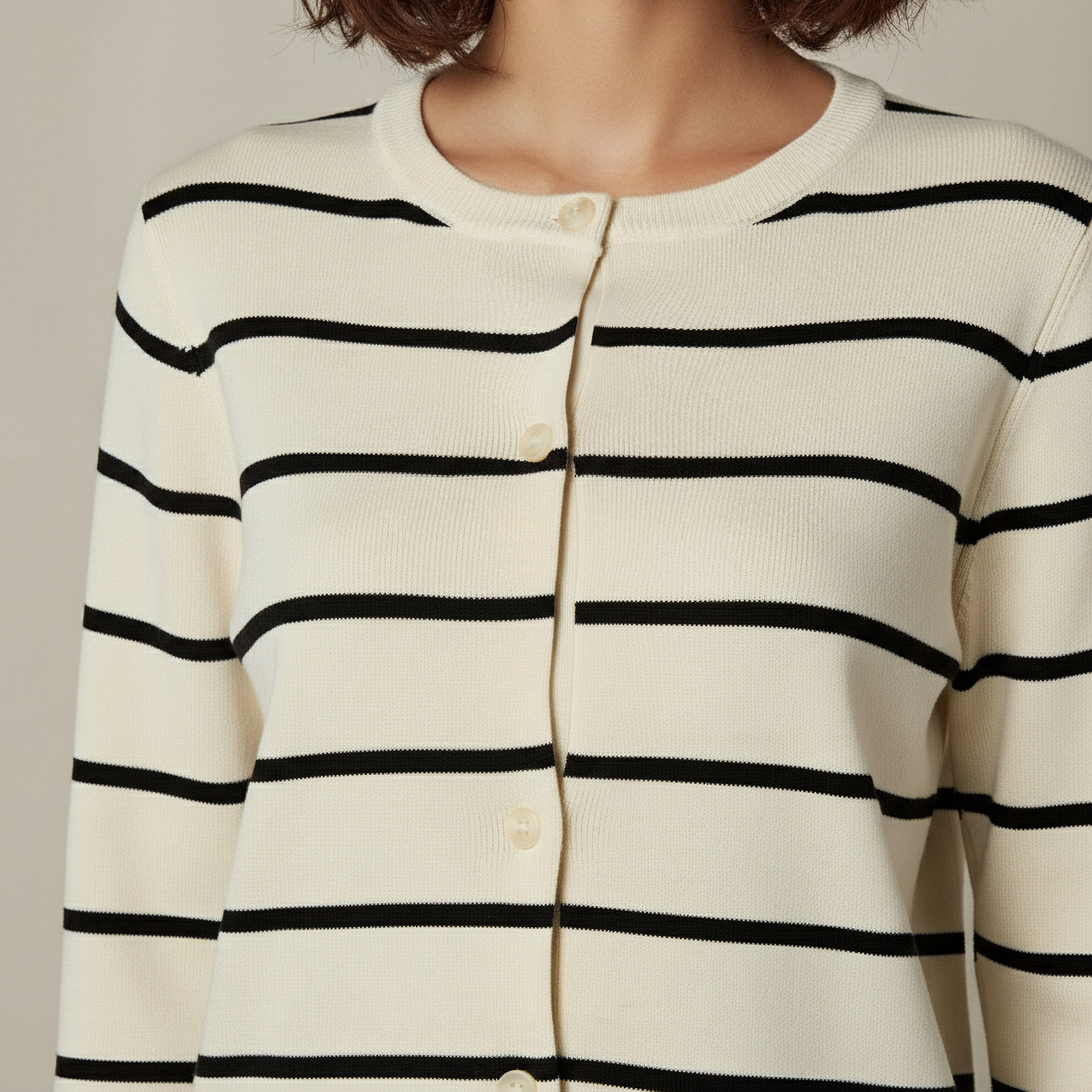 كارديجان مقلم بياقة مستديرة من تو إكستريمز-women-winterwear-cardigansandjumpers-cardigans-image-1