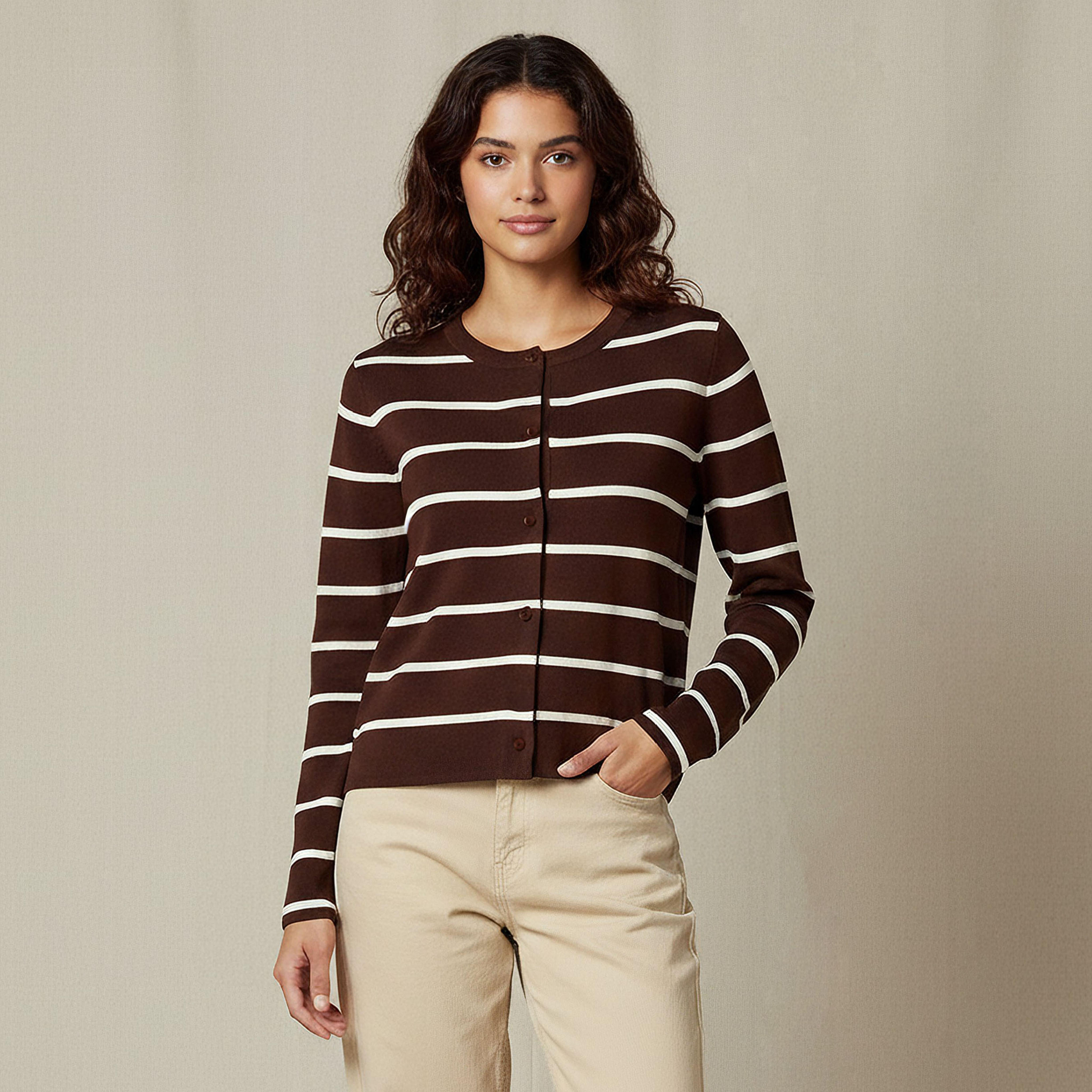 كارديجان مقلم بياقة مستديرة من تو إكستريمز-women-winterwear-cardigansandjumpers-cardigans-image-4