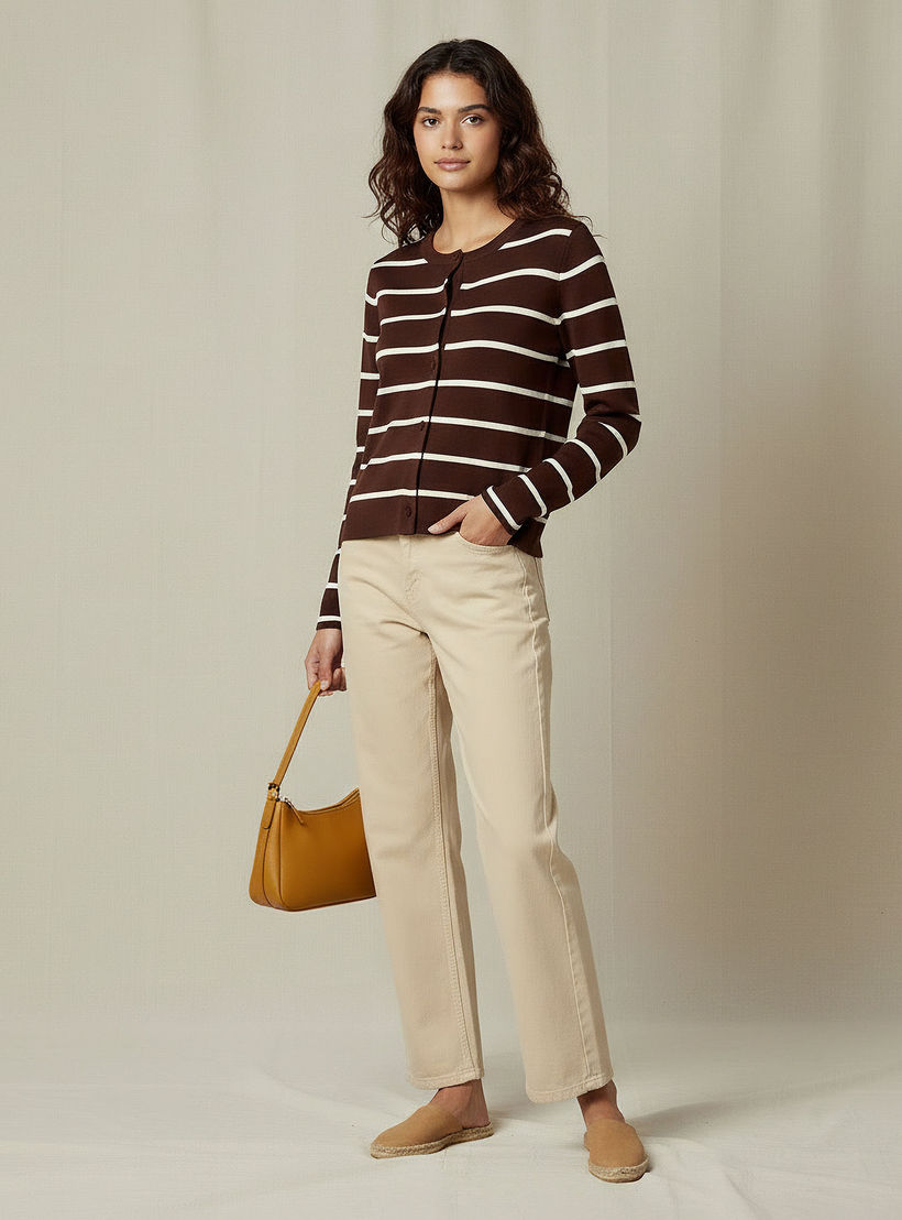 كارديجان مقلم بياقة مستديرة من تو إكستريمز-women-winterwear-cardigansandjumpers-cardigans-image-2