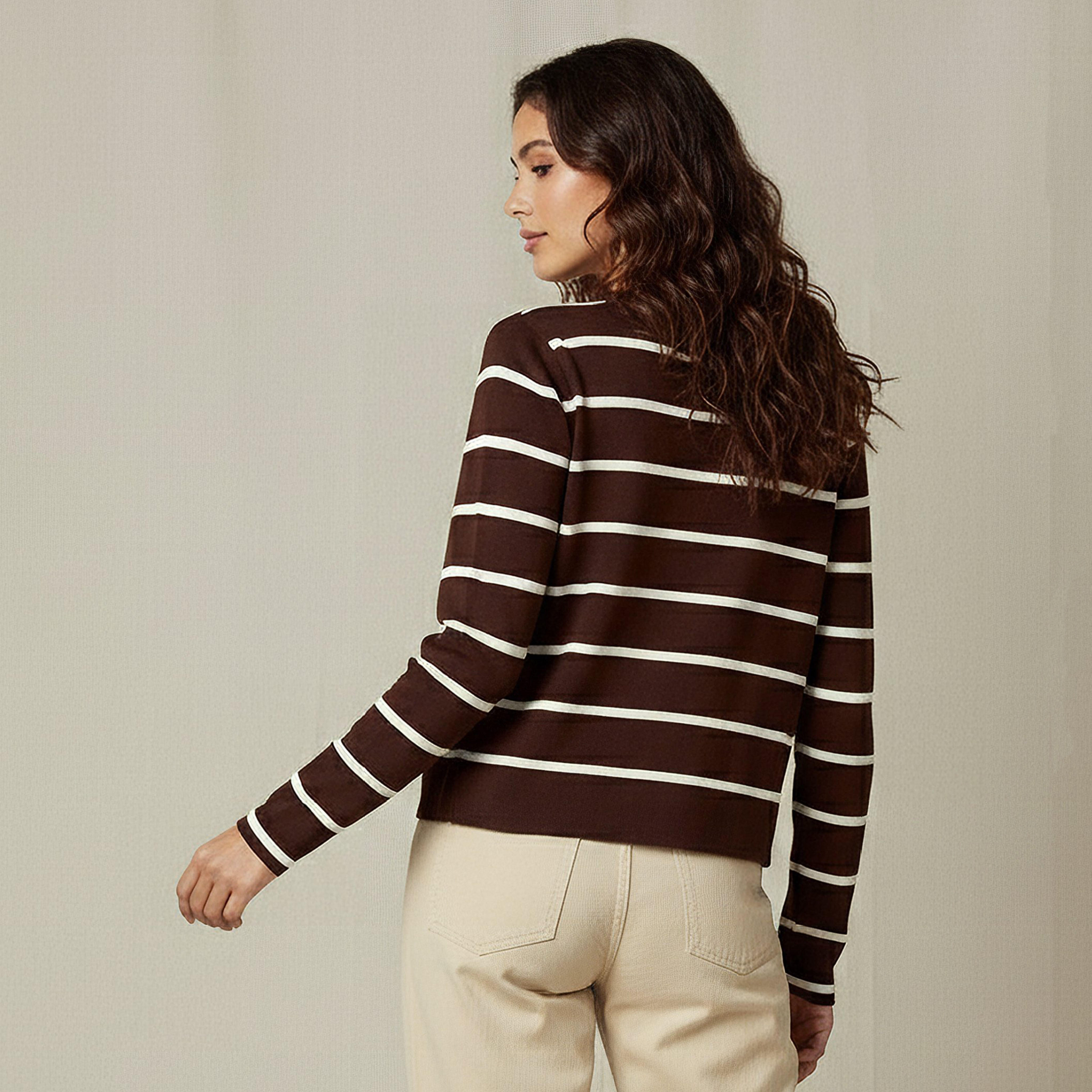 كارديجان مقلم بياقة مستديرة من تو إكستريمز-women-winterwear-cardigansandjumpers-cardigans-image-2