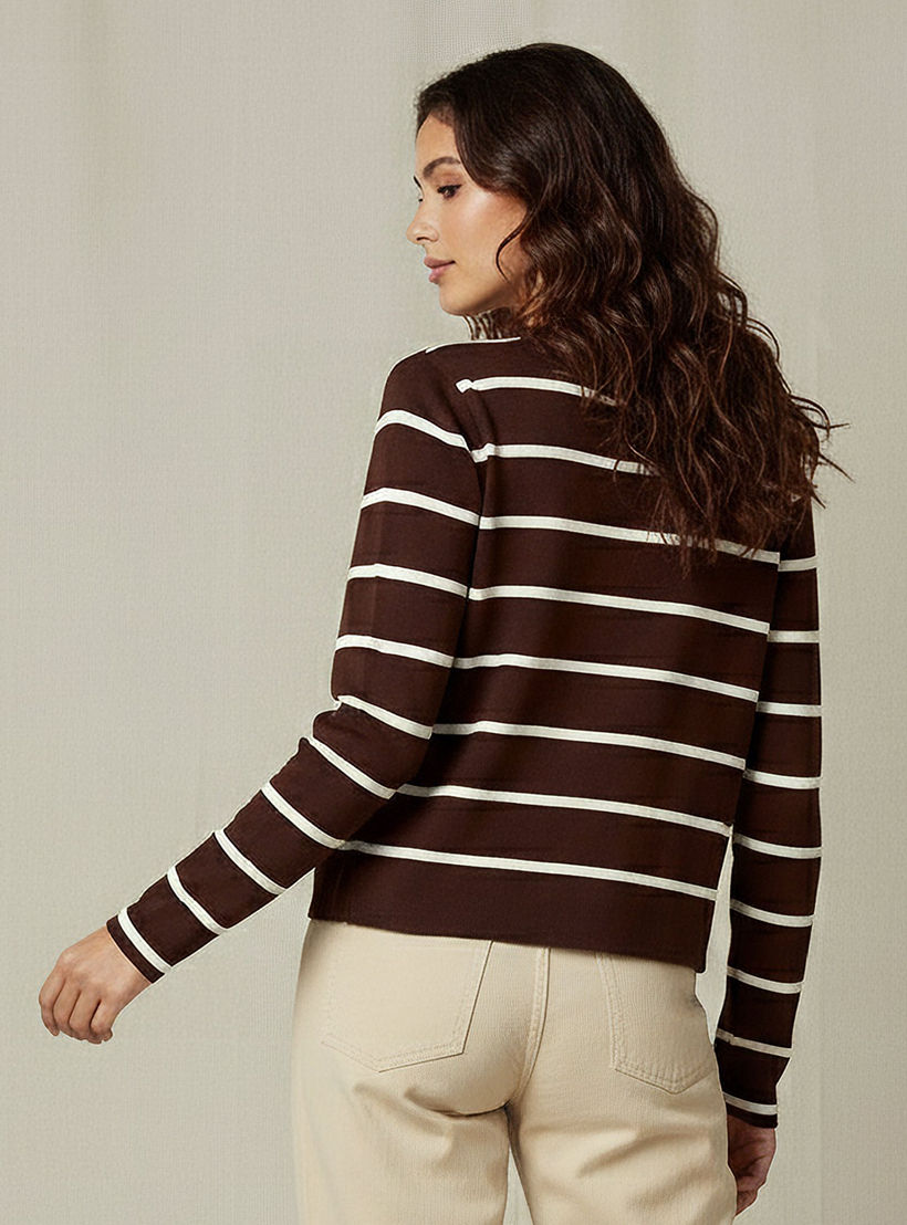 كارديجان مقلم بياقة مستديرة من تو إكستريمز-women-winterwear-cardigansandjumpers-cardigans-image-3