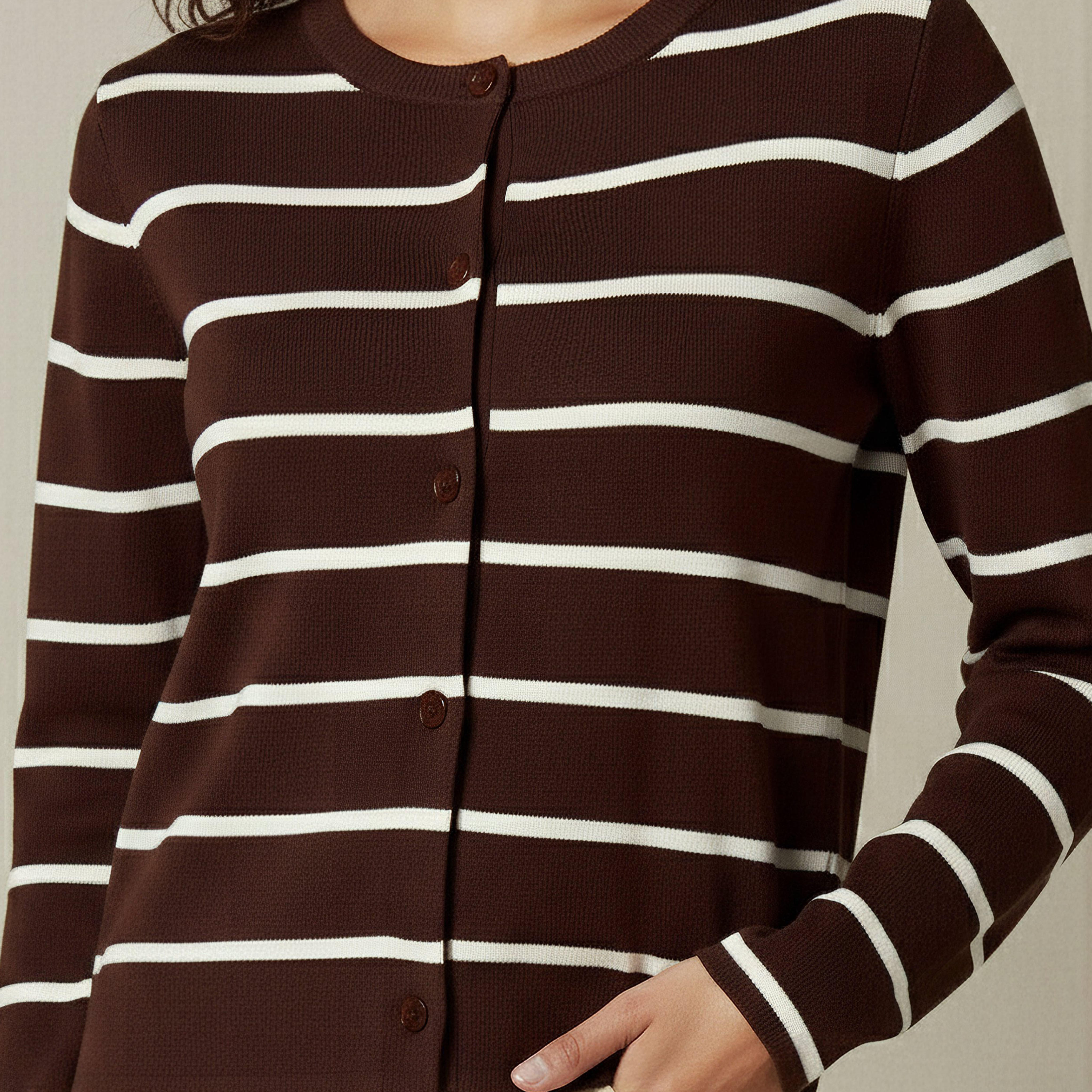 كارديجان مقلم بياقة مستديرة من تو إكستريمز-women-winterwear-cardigansandjumpers-cardigans-image-4