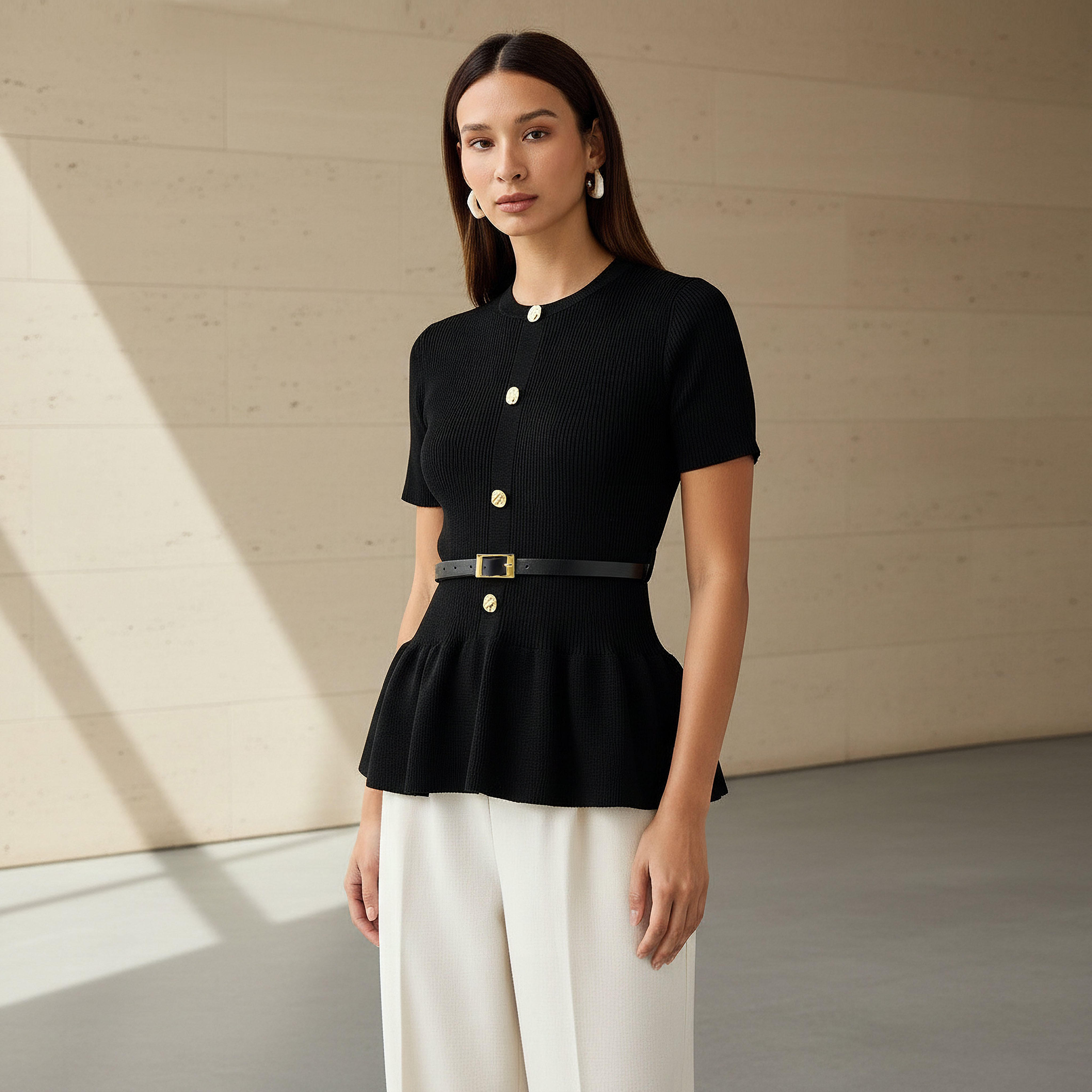 بلوزة بيبلوم بياقة ضيقة من تو إكستريمز-women-clothing-shirtsandblouses-blouses-image-1