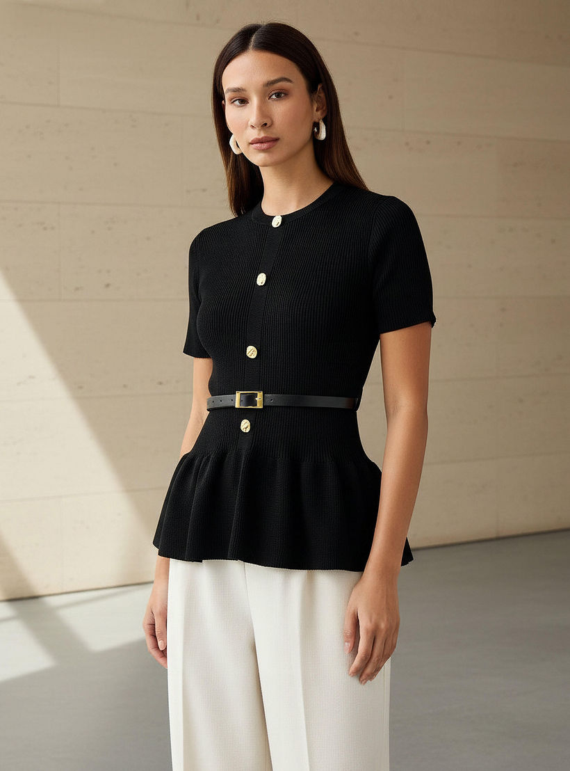 بلوزة بيبلوم بياقة ضيقة من تو إكستريمز-women-clothing-shirtsandblouses-blouses-image-1