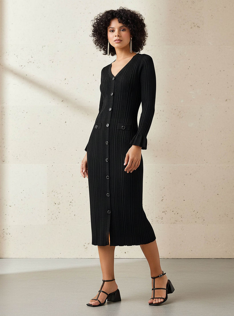 فستان ميدي بوديكون بياقة V من توإكستريمز-women-clothing-dresses-image-1