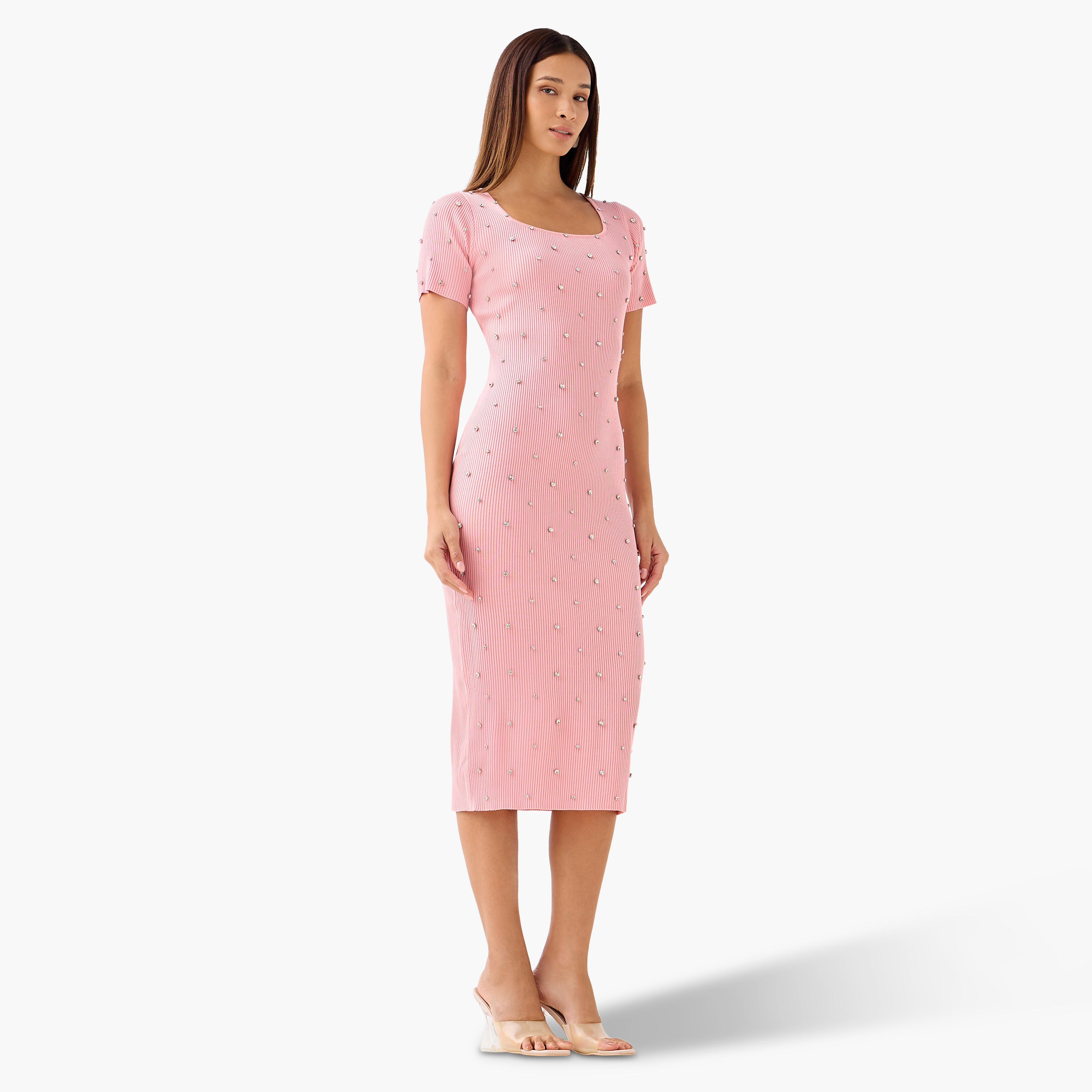 2Xtremz Stone Embellished Midi Knit Dress with Square Neck-women-clothing-dresses-image-3