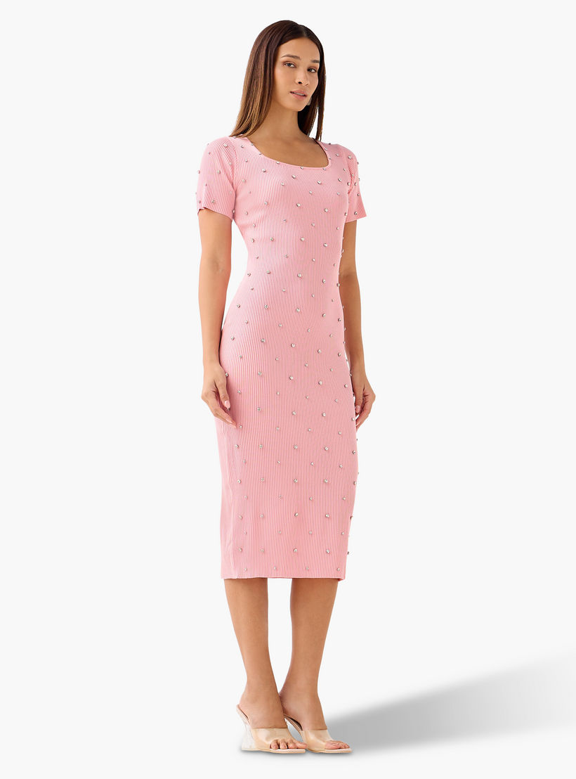 2Xtremz Stone Embellished Midi Knit Dress with Square Neck-women-clothing-dresses-image-3