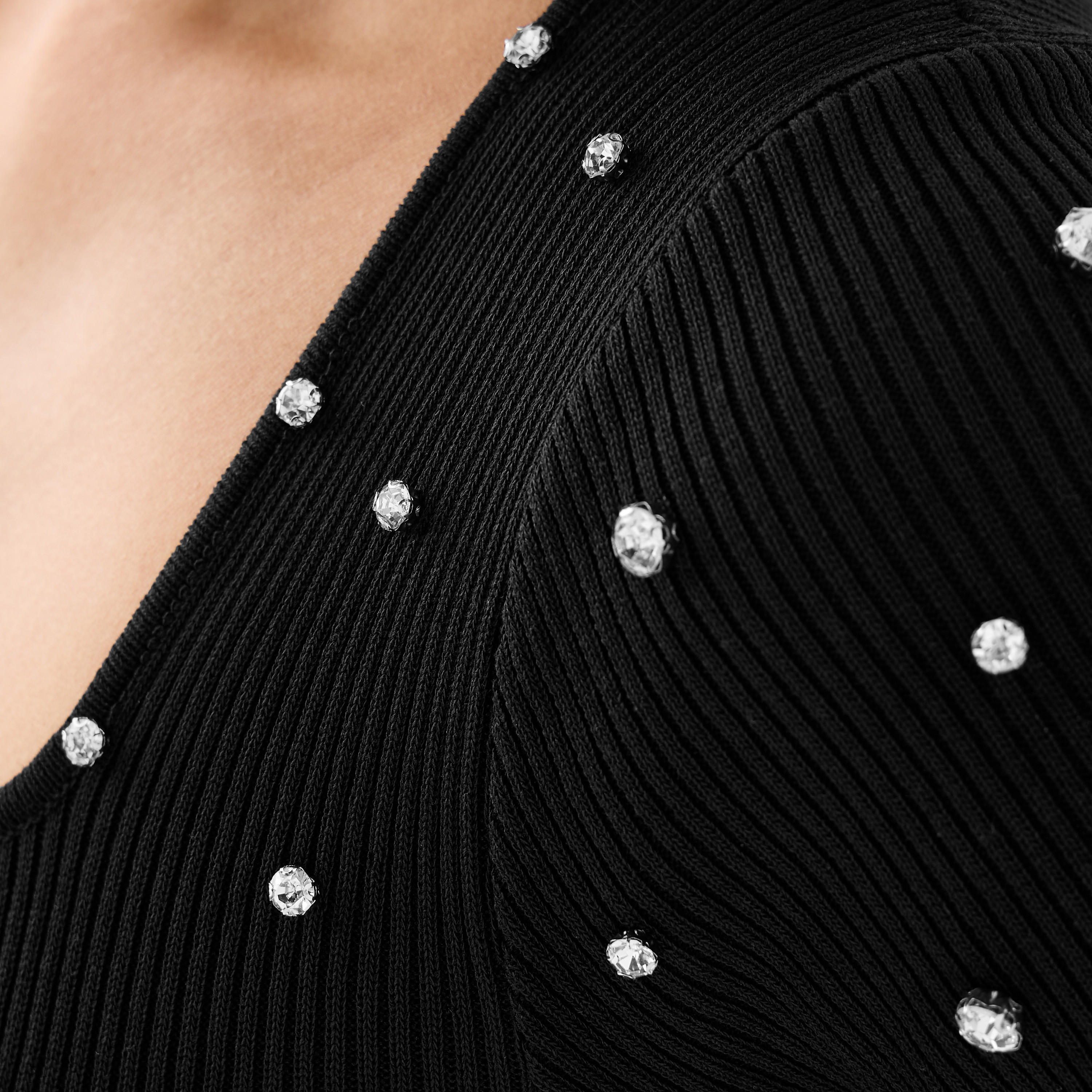 فستان محبوك ميدي مزين بالخرز وبياقة مربعة من تو إكستريمز-women-clothing-dresses-image-5