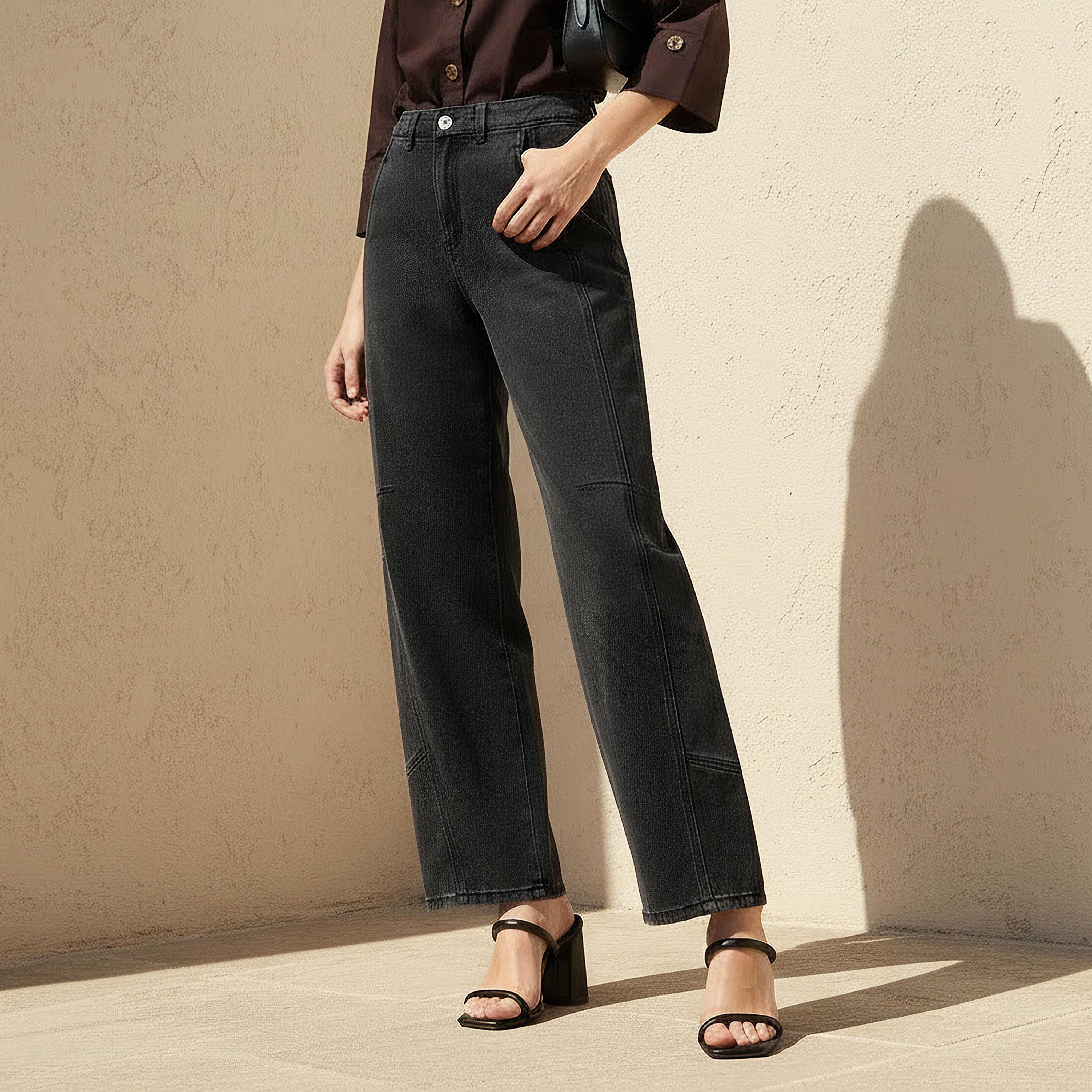 بنطلون جينز بقصة برميل وخصر متوسط من تو إكستريمز-women-clothing-bottoms-jeans-image-1