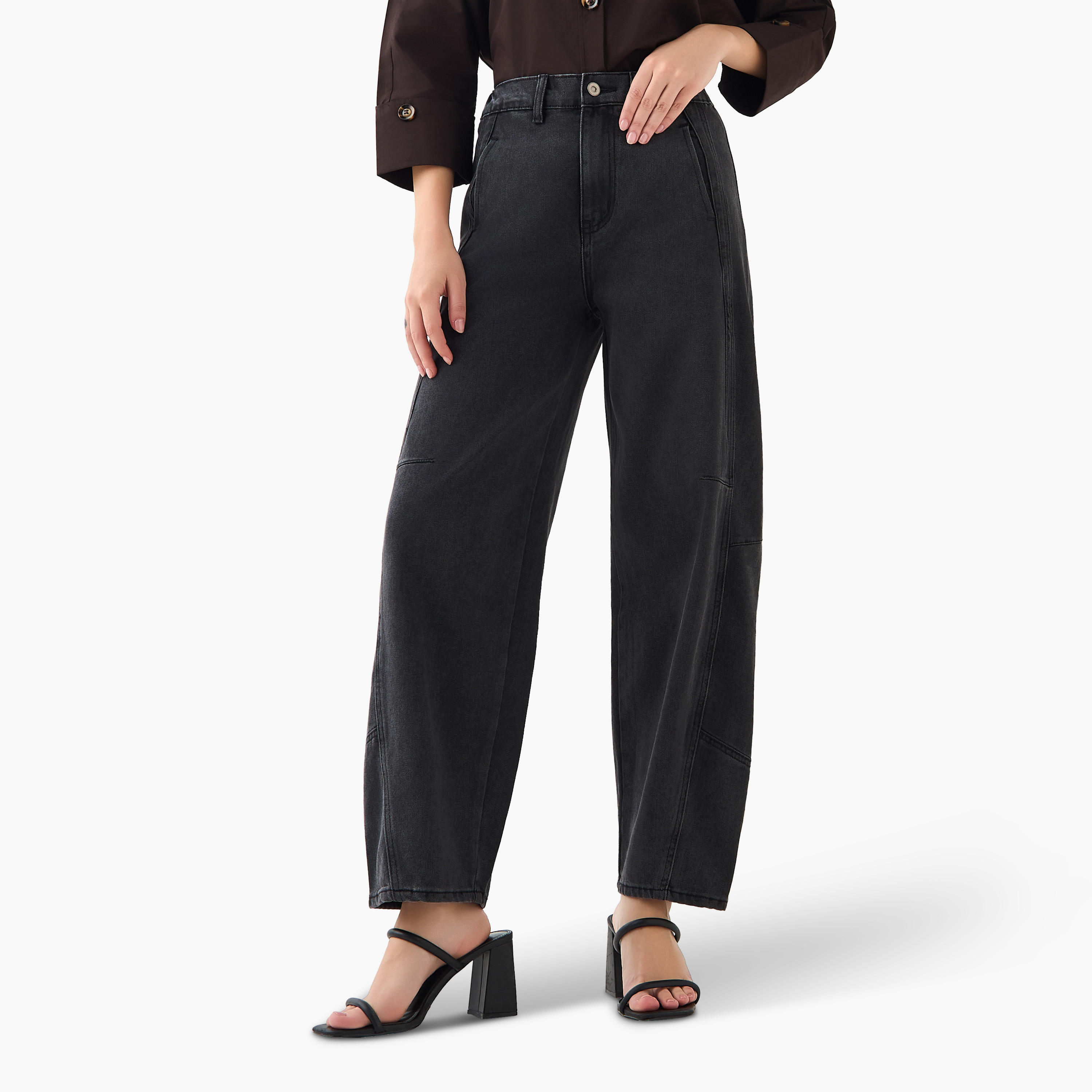 بنطلون جينز بقصة برميل وخصر متوسط من تو إكستريمز-women-clothing-bottoms-jeans-image-6