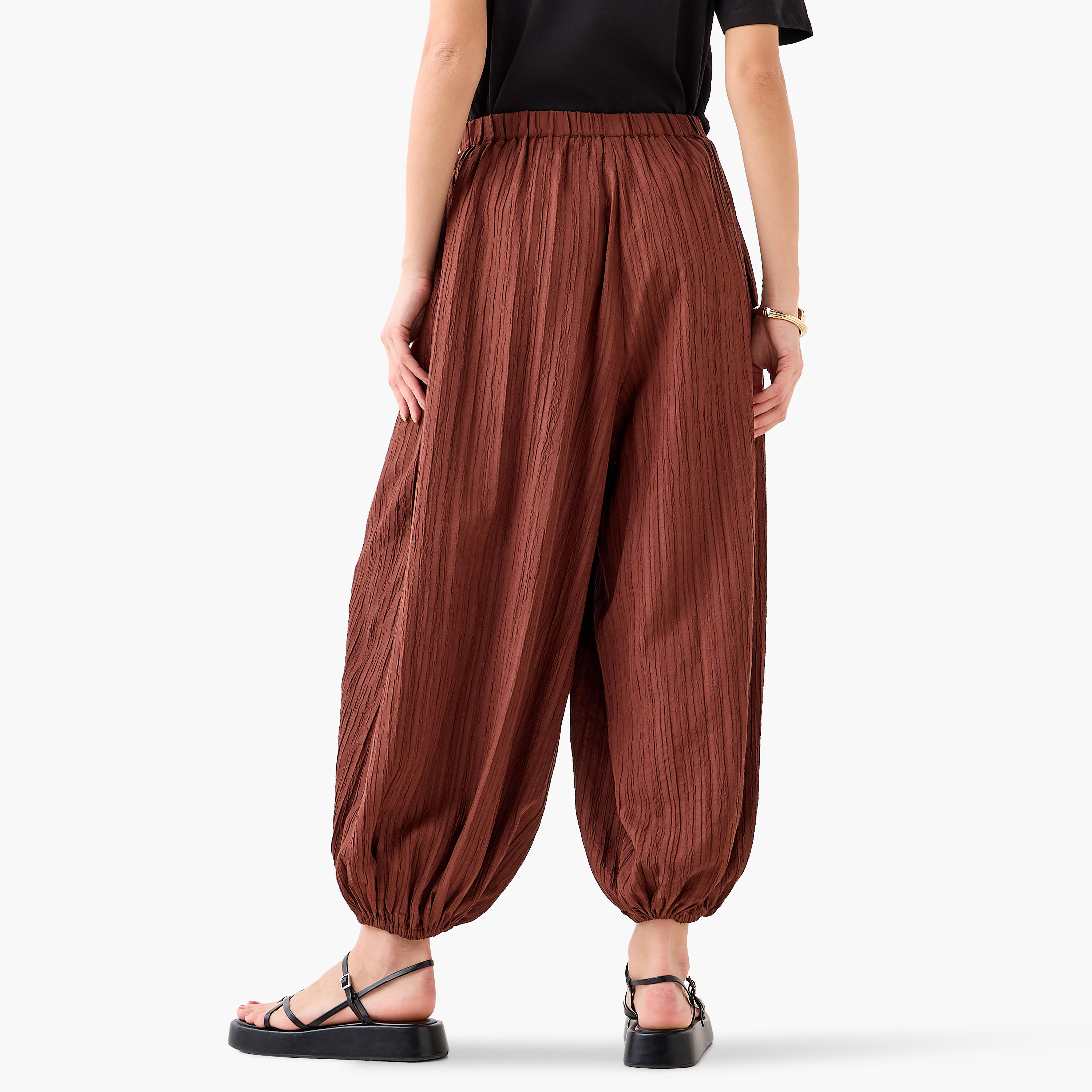 2Xtremz Relaxed Fit Mid-Rise Textured Cotton Harem Pants-women-clothing-bottoms-trousers-image-5