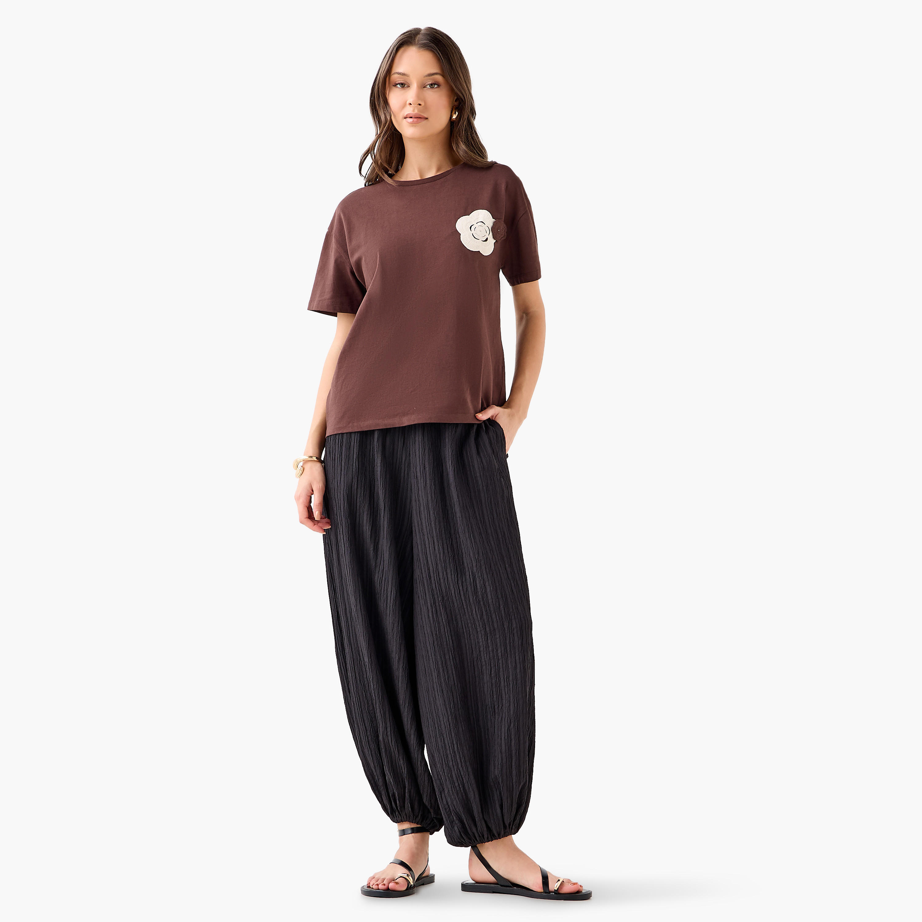 2Xtremz Relaxed Fit Mid-Rise Textured Cotton Harem Pants-women-clothing-bottoms-trousers-image-4