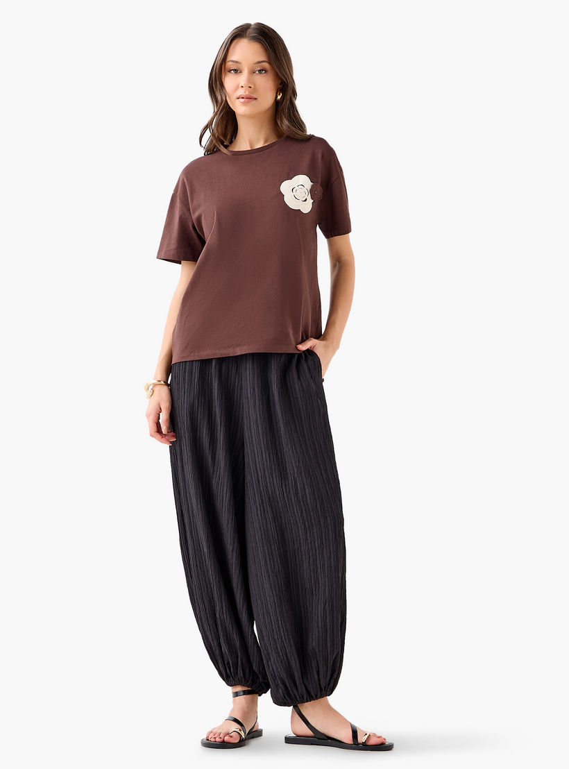 2Xtremz Relaxed Fit Mid-Rise Textured Cotton Harem Pants-women-clothing-bottoms-trousers-image-4