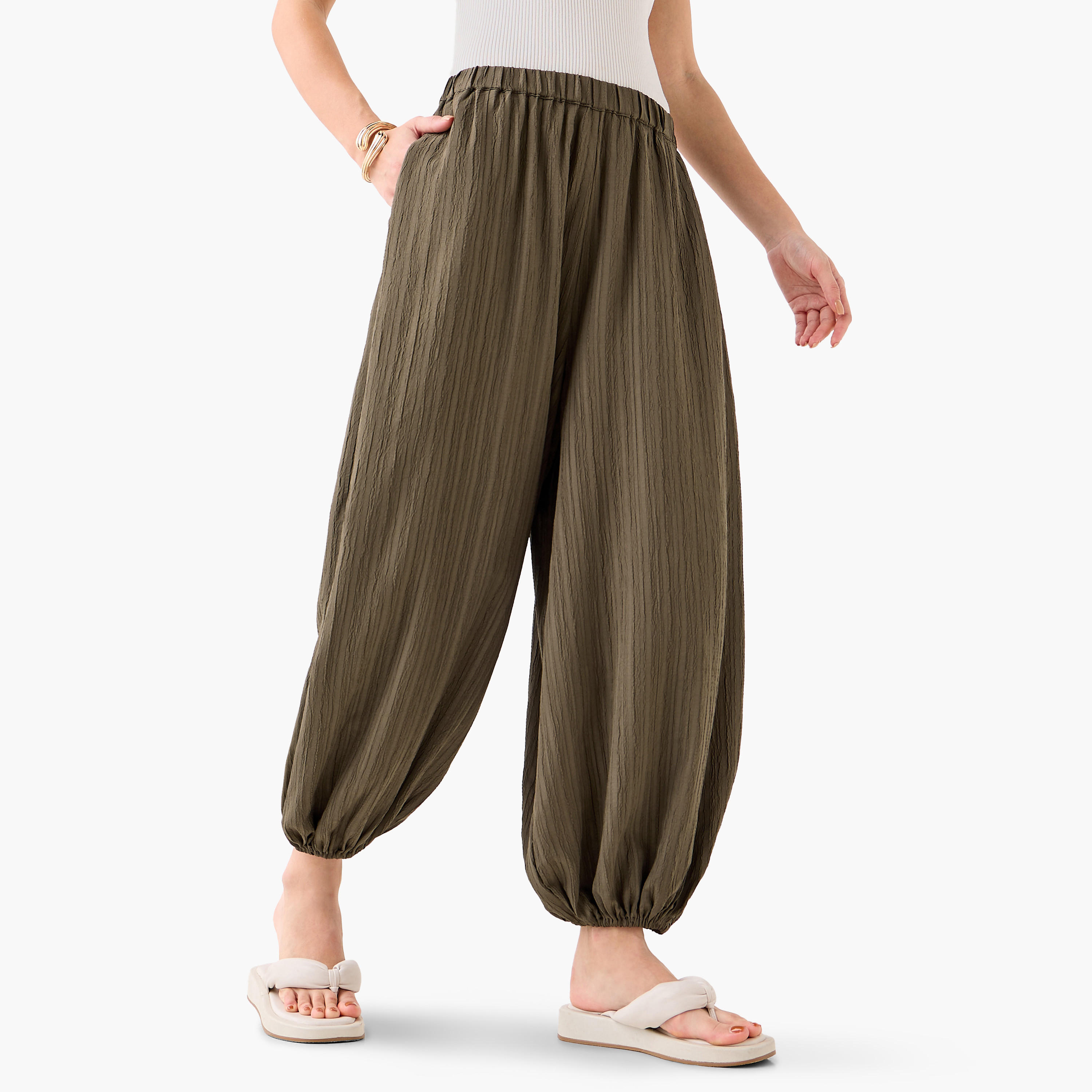 2Xtremz Relaxed Fit Mid-Rise Textured Cotton Harem Pants-women-clothing-bottoms-trousers-image-2