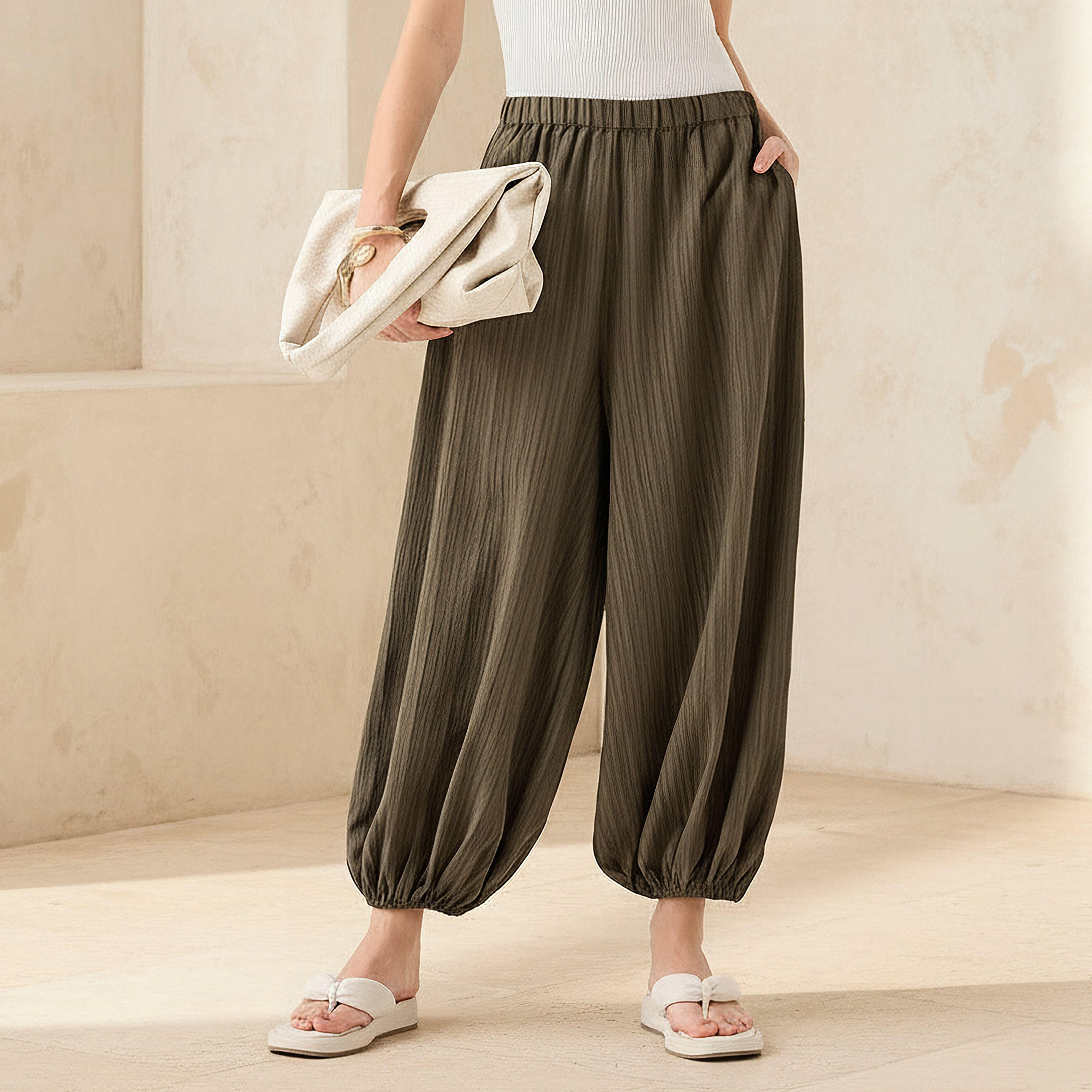 2Xtremz Relaxed Fit Mid-Rise Textured Cotton Harem Pants-women-clothing-bottoms-trousers-image-1