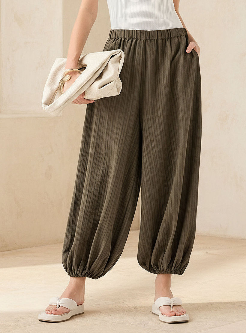 2Xtremz Relaxed Fit Mid-Rise Textured Cotton Harem Pants-women-clothing-bottoms-trousers-image-1