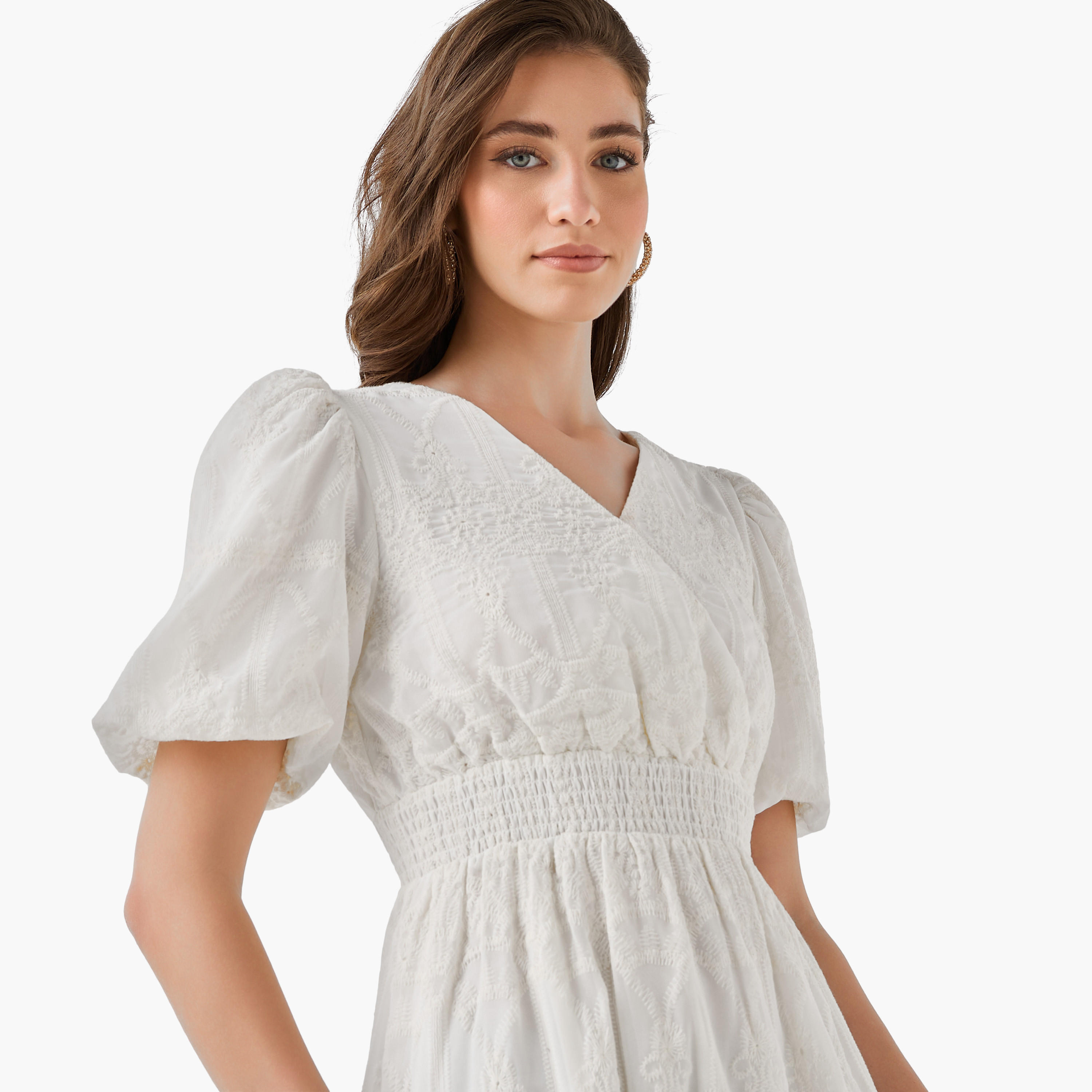 فستان ميدي بأكمام منفوخة وتطريز من تو إكستريمز-women-clothing-dresses-image-4