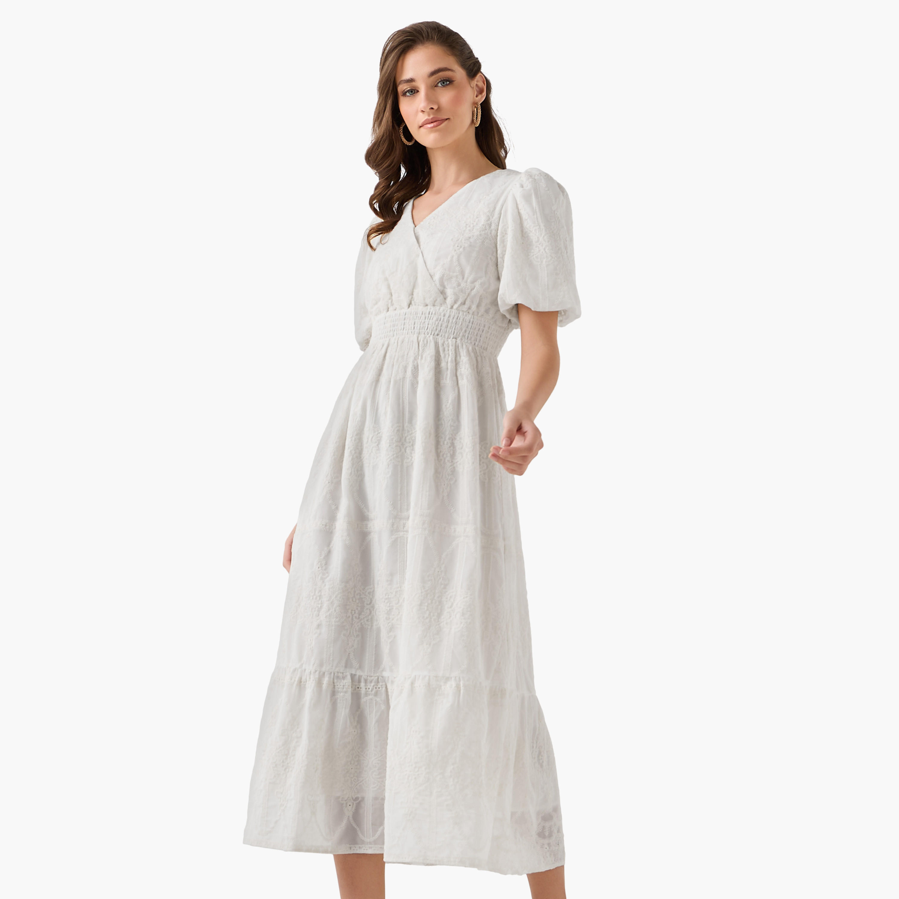 فستان ميدي بأكمام منفوخة وتطريز من تو إكستريمز-women-clothing-dresses-image-5