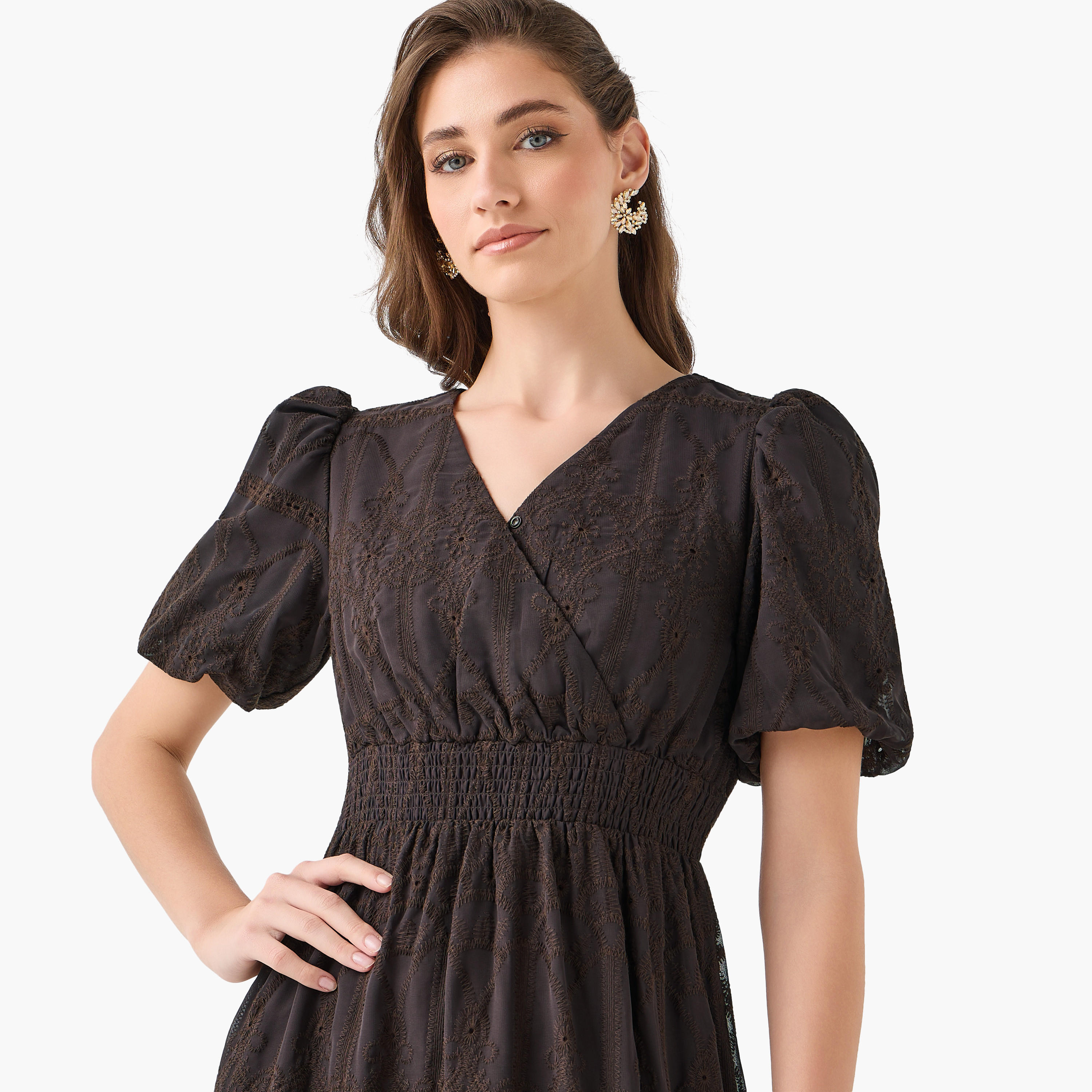 2Xtremz Midi Dress with Puff Sleeves and Embroidery-women-clothing-dresses-image-5