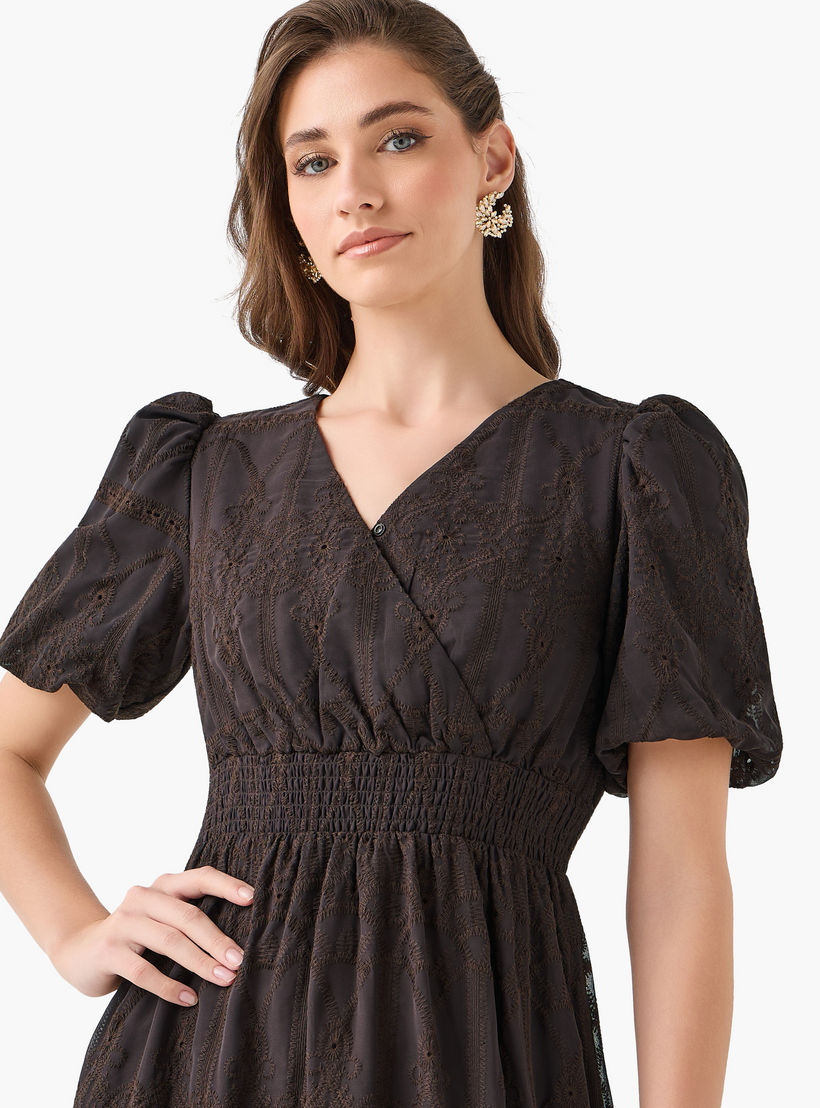 2Xtremz Midi Dress with Puff Sleeves and Embroidery-women-clothing-dresses-image-5