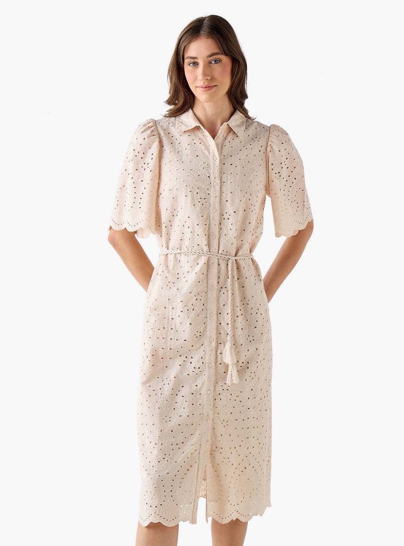 2Xtremz Schiffili Embroidered Women Shirt Dress with Tie-Up Belt Cotton-women-clothing-dresses-image-4