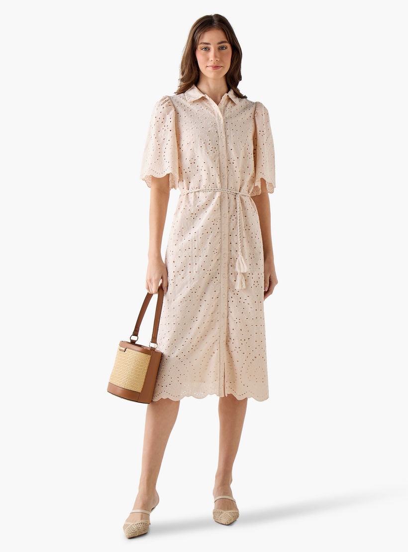 2Xtremz Schiffili Embroidered Women Shirt Dress with Tie-Up Belt Cotton-women-clothing-dresses-image-6