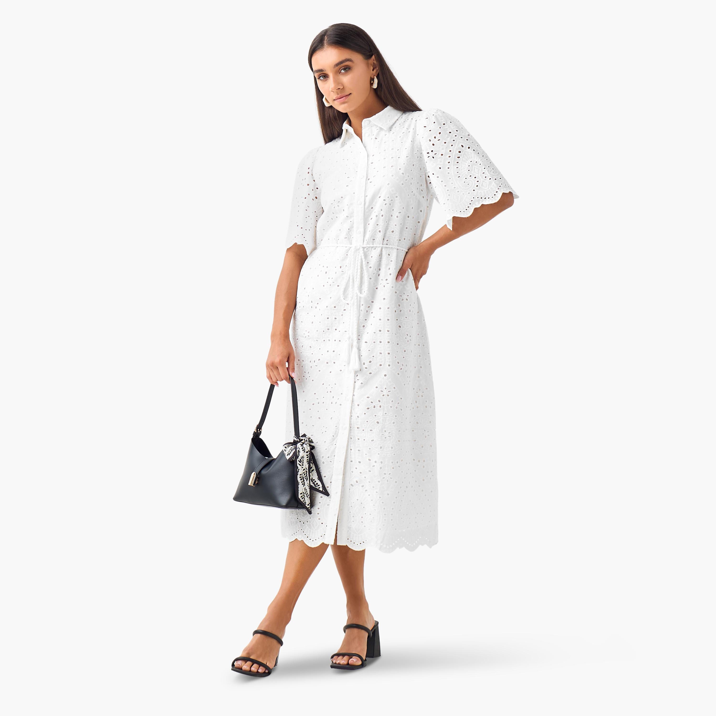 2Xtremz Schiffili Embroidered Women Shirt Dress with Tie-Up Belt Cotton-women-clothing-dresses-image-5